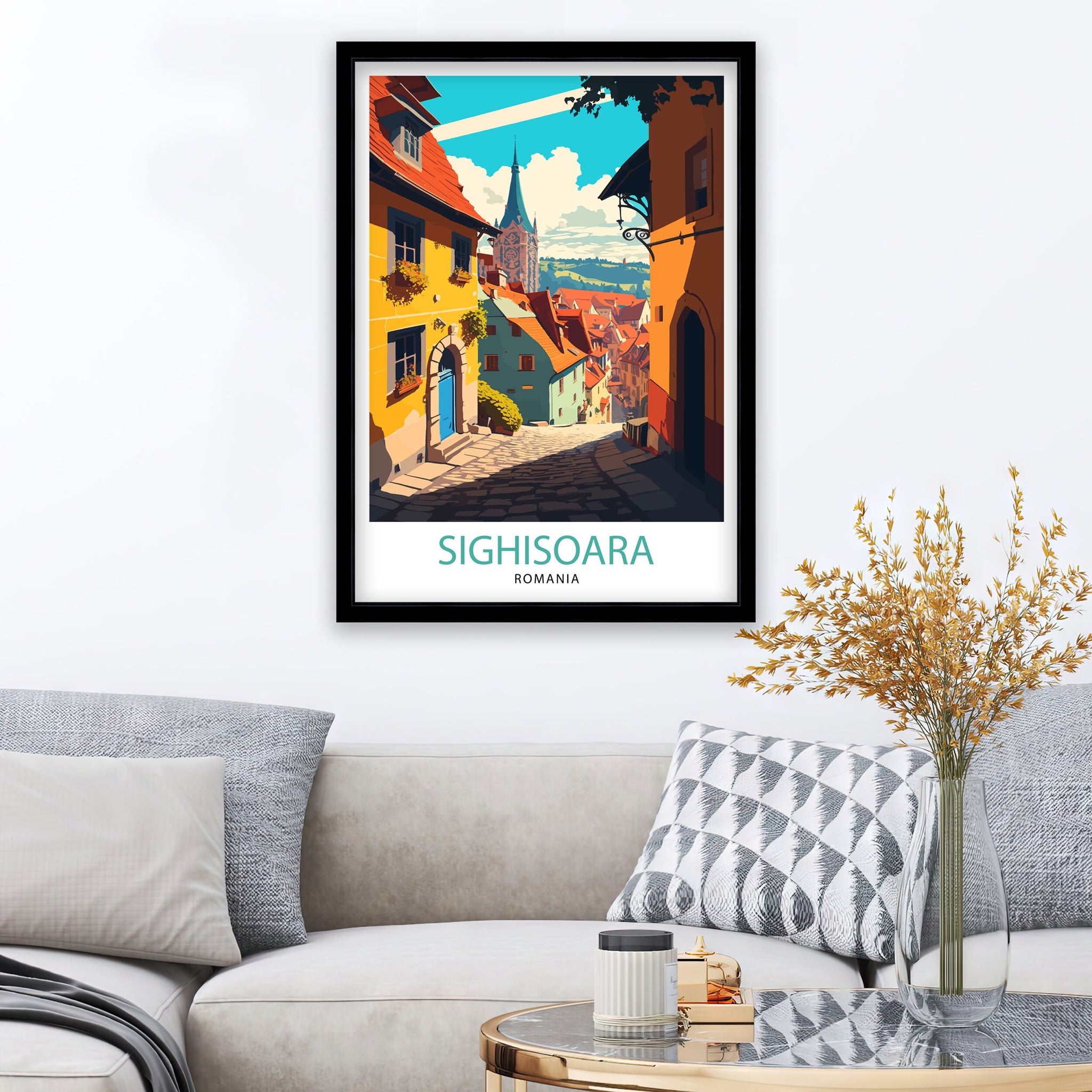 Sighișoara Romania Art Print, Medieval City Illustration