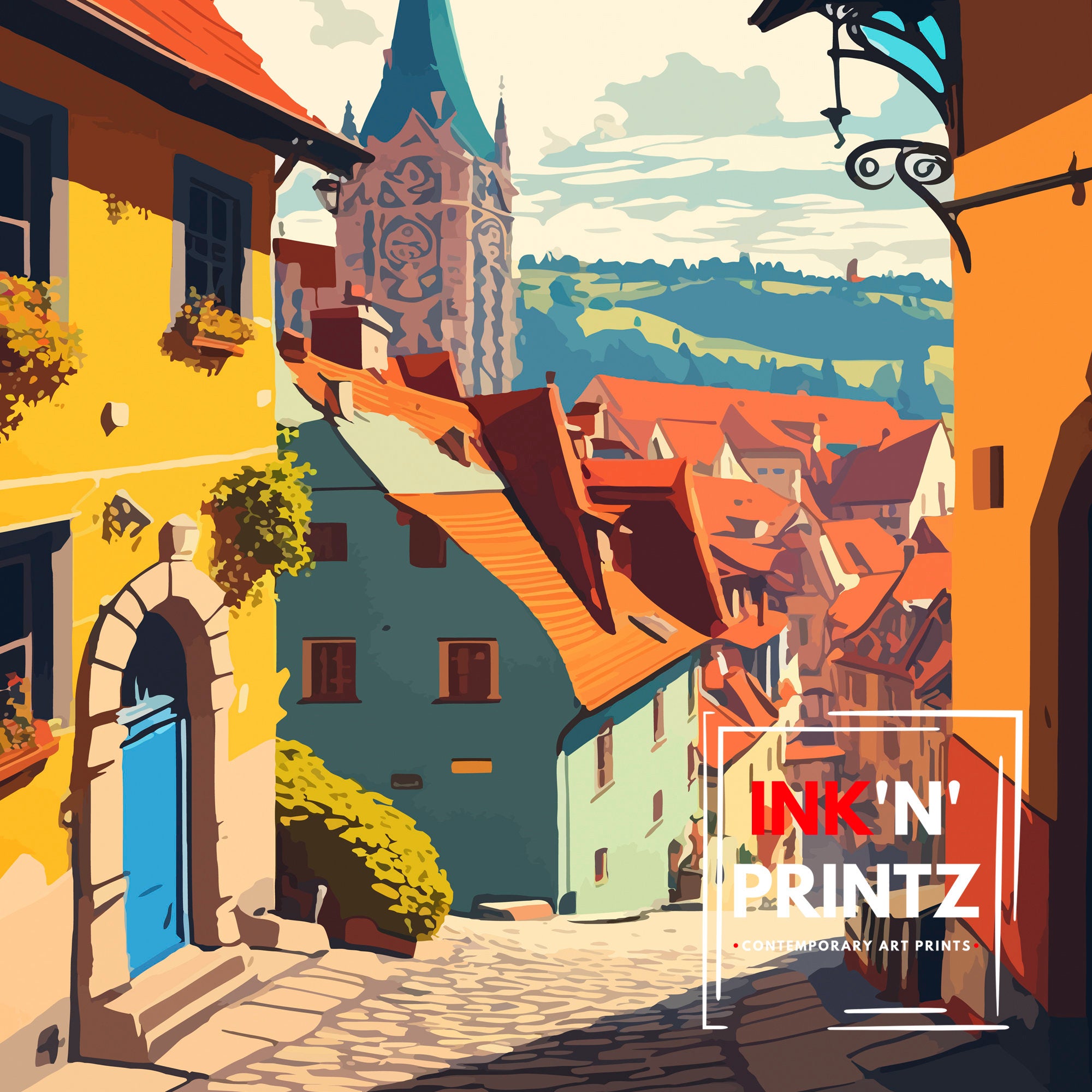 Sighișoara Romania Art Print, Medieval City Illustration