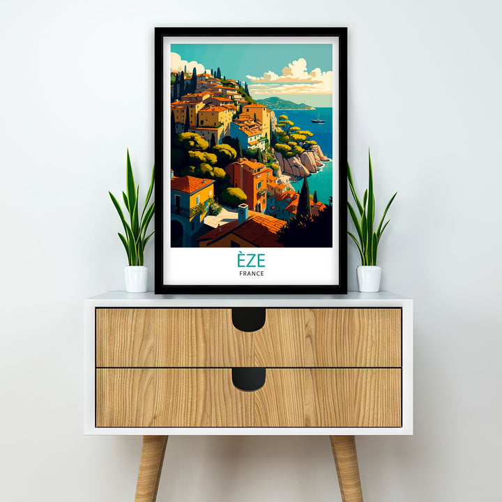 Eze French Riviera Travel Poster Eze Wall Art Eze Home Decor Eze France Illustration Travel Poster Gift For Eze France Home Decor