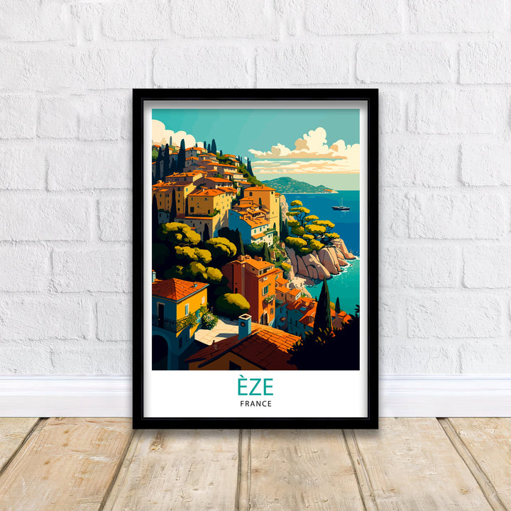 Eze French Riviera Travel Poster Eze Wall Art Eze Home Decor Eze France Illustration Travel Poster Gift For Eze France Home Decor