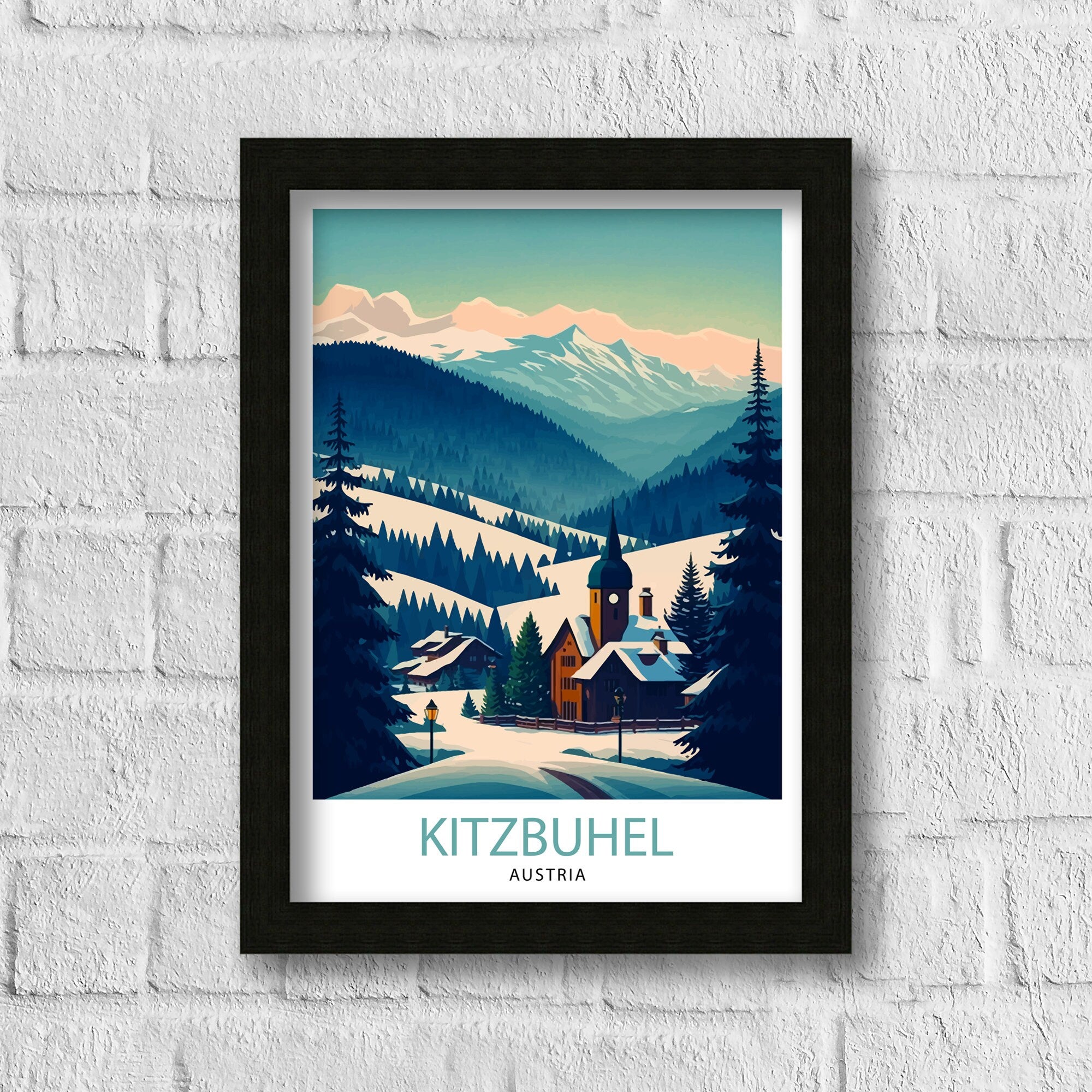 Kitzbuhel Austria Travel Poster, Colorful Illustration