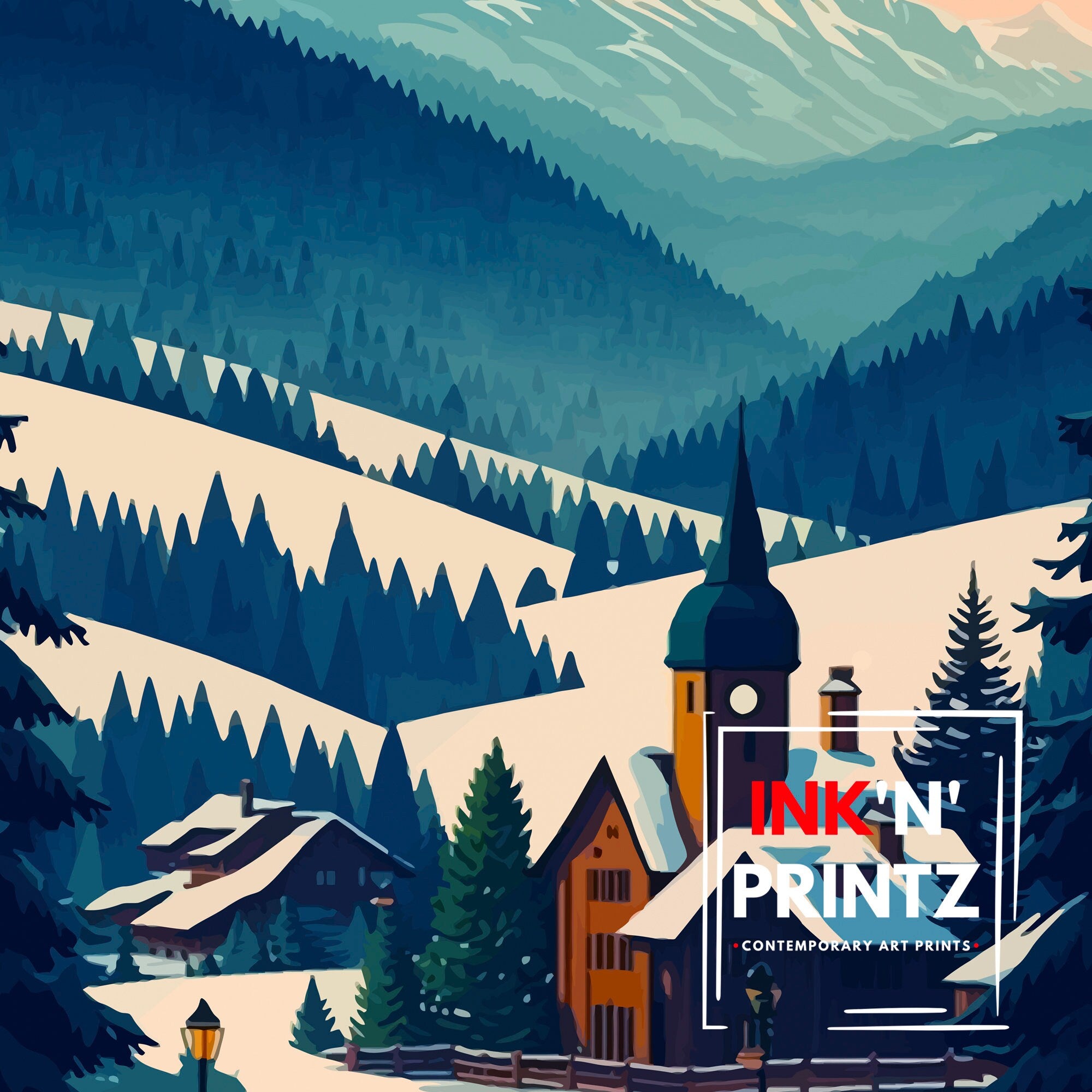 Kitzbuhel Austria Travel Poster, Colorful Illustration