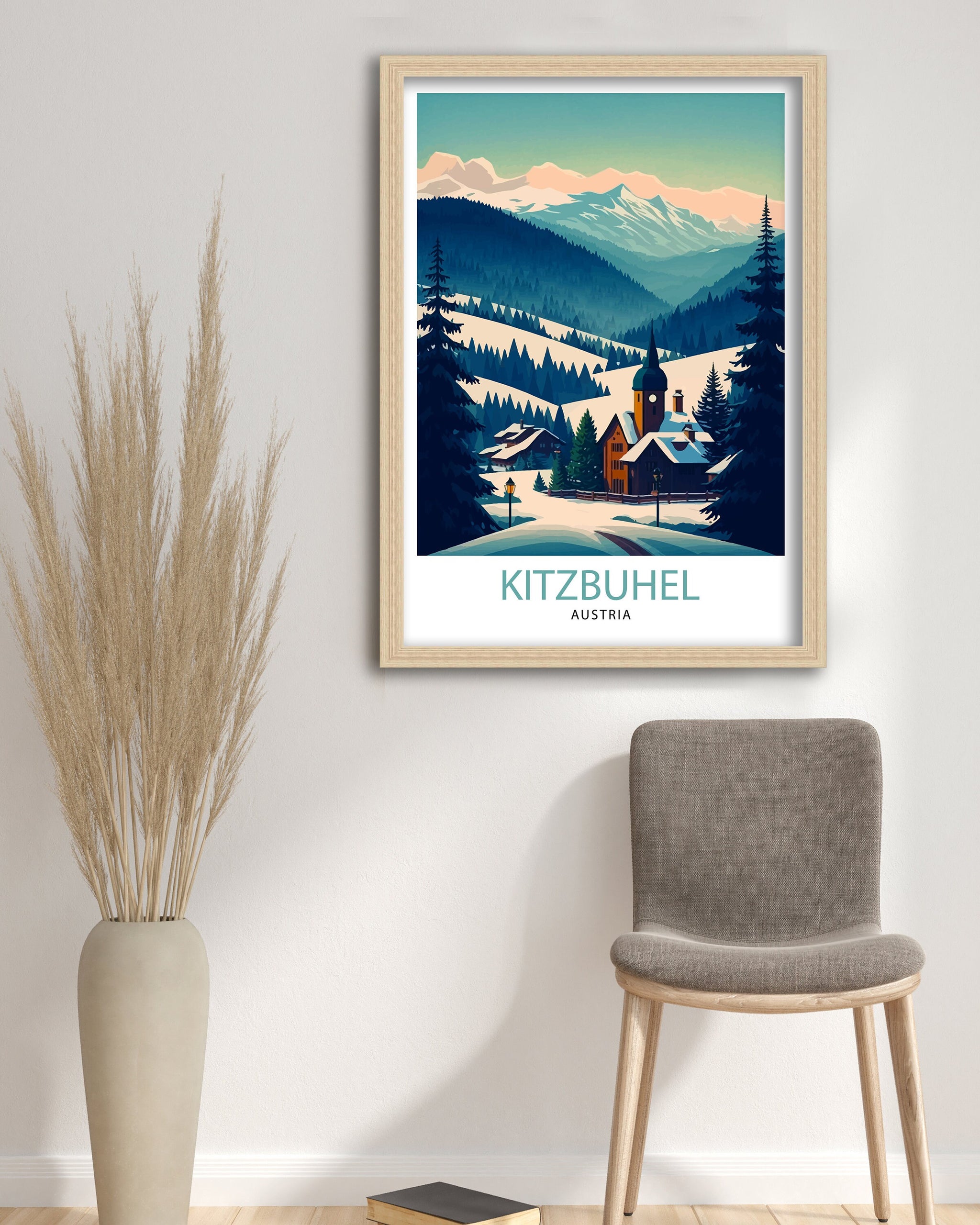 Kitzbuhel Austria Travel Poster, Colorful Illustration