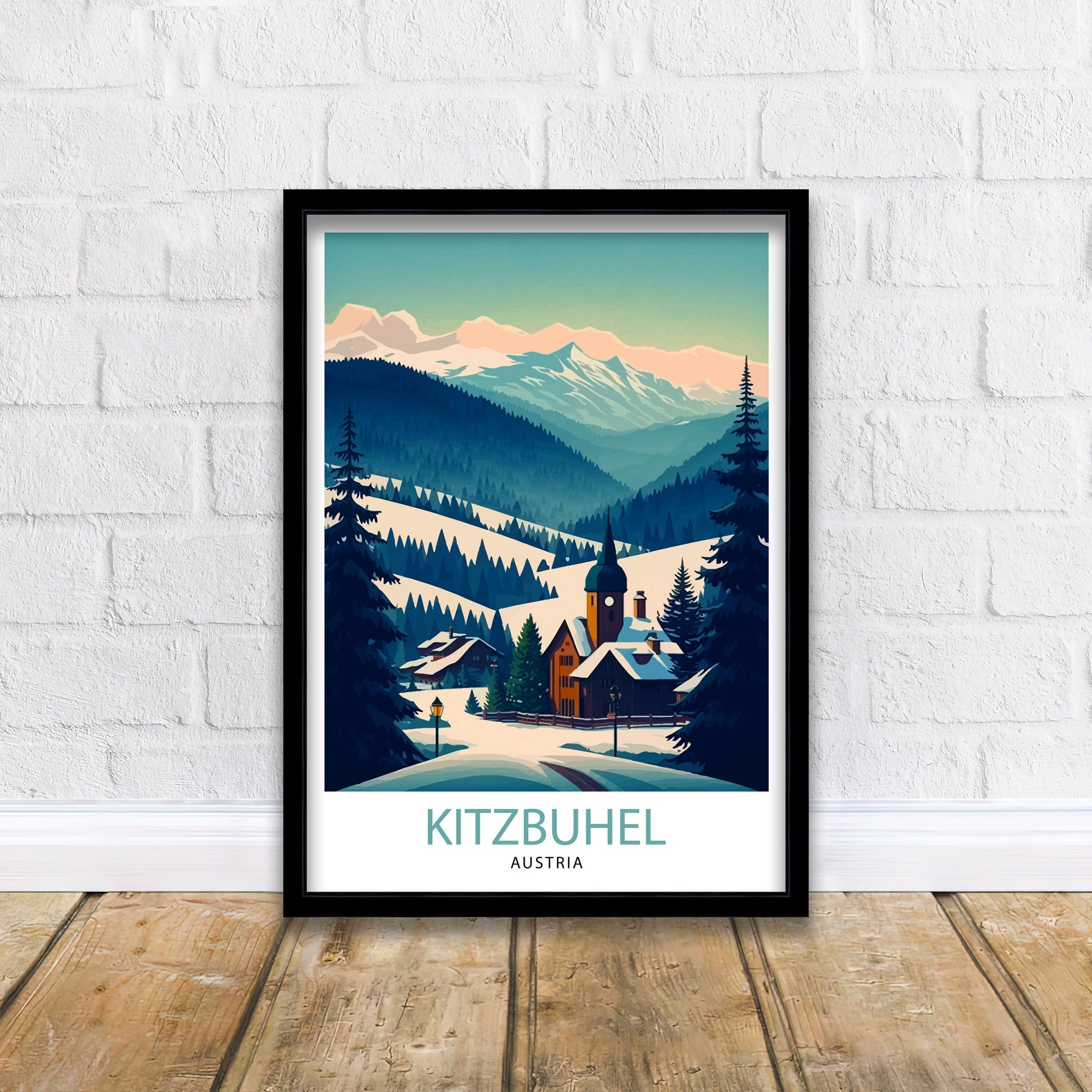 Kitzbuhel Austria Travel Poster, Colorful Illustration