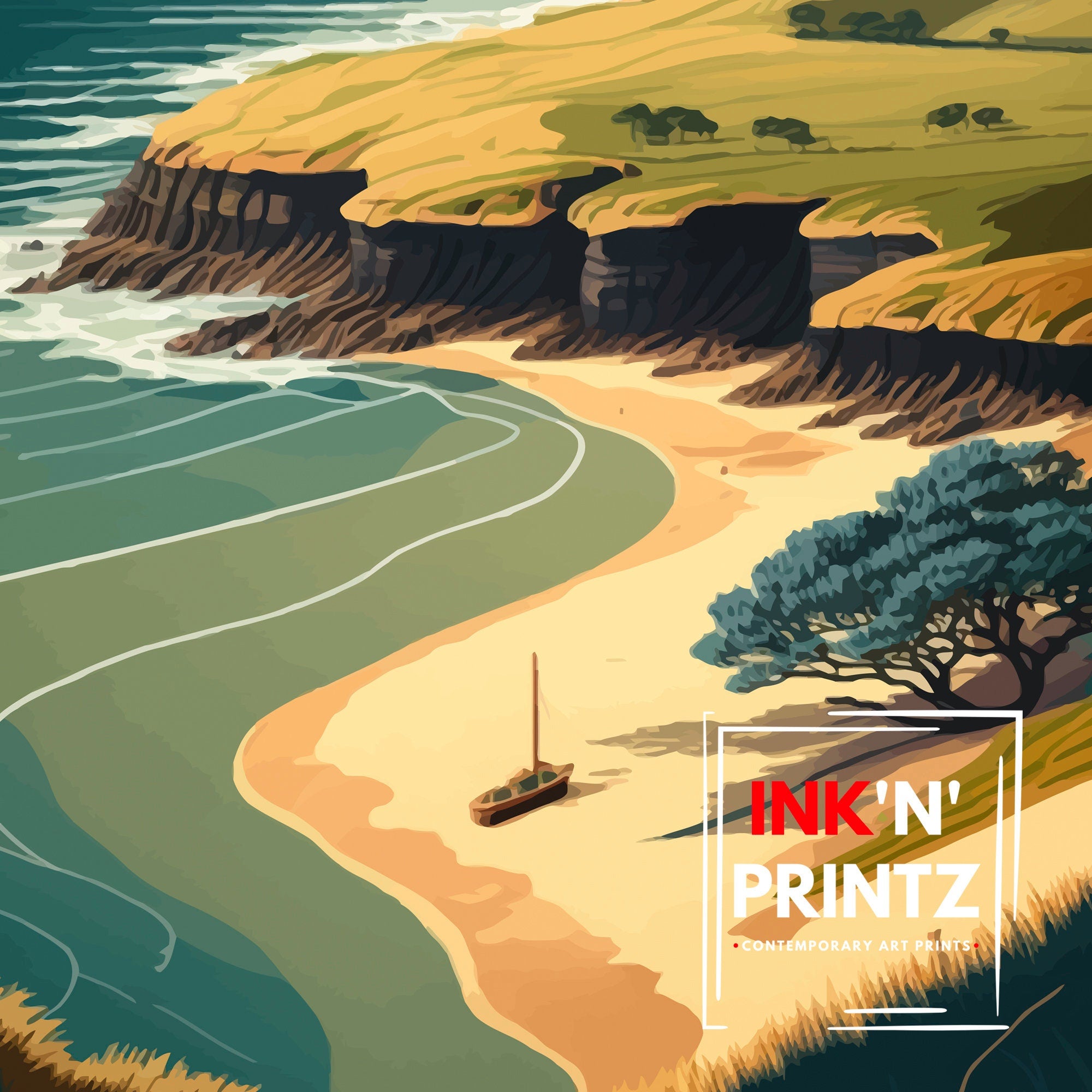 Embleton Bay, Northumberland Travel Poster Print