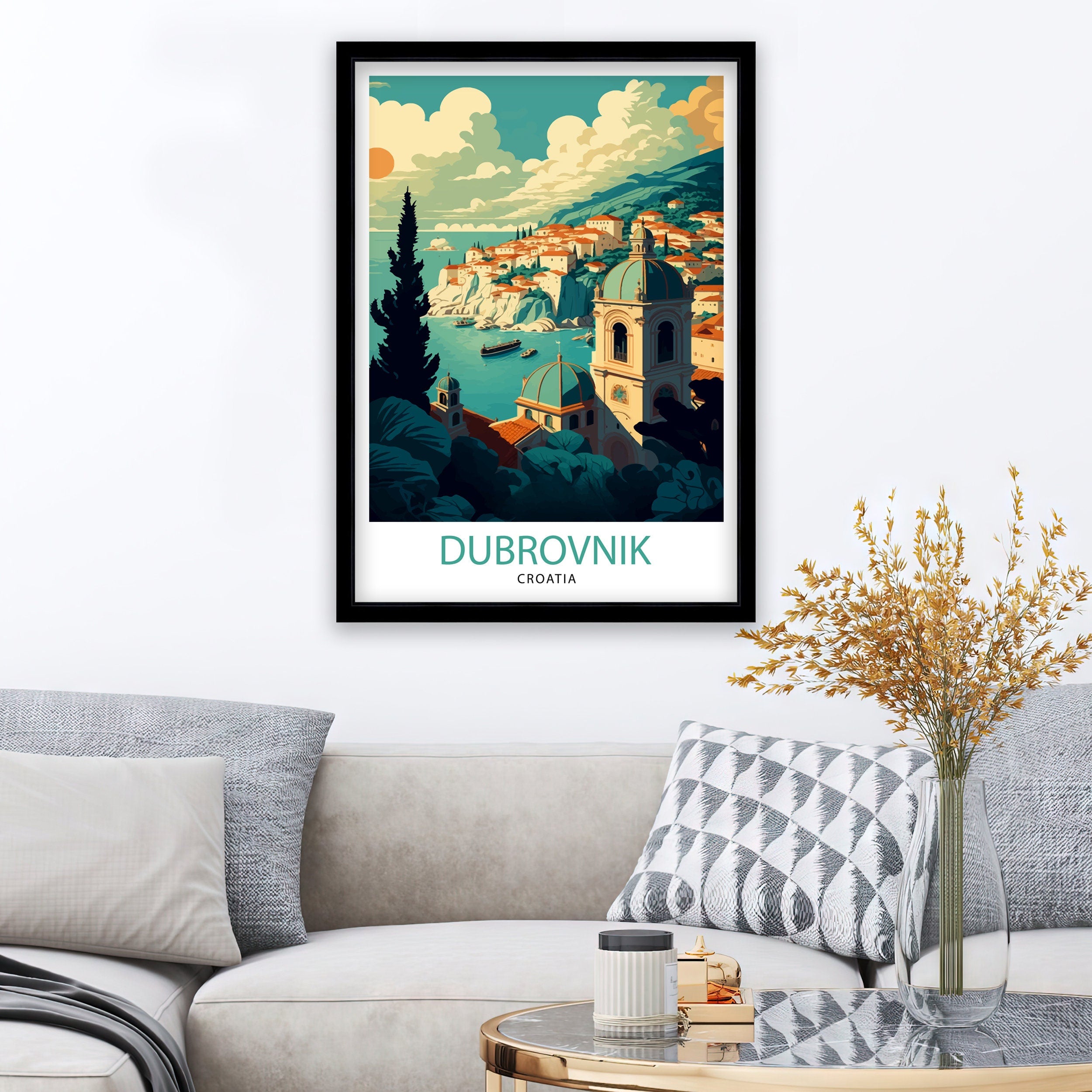 Dubrovnik Croatia Travel Poster | Coastal Illustration Art Print
