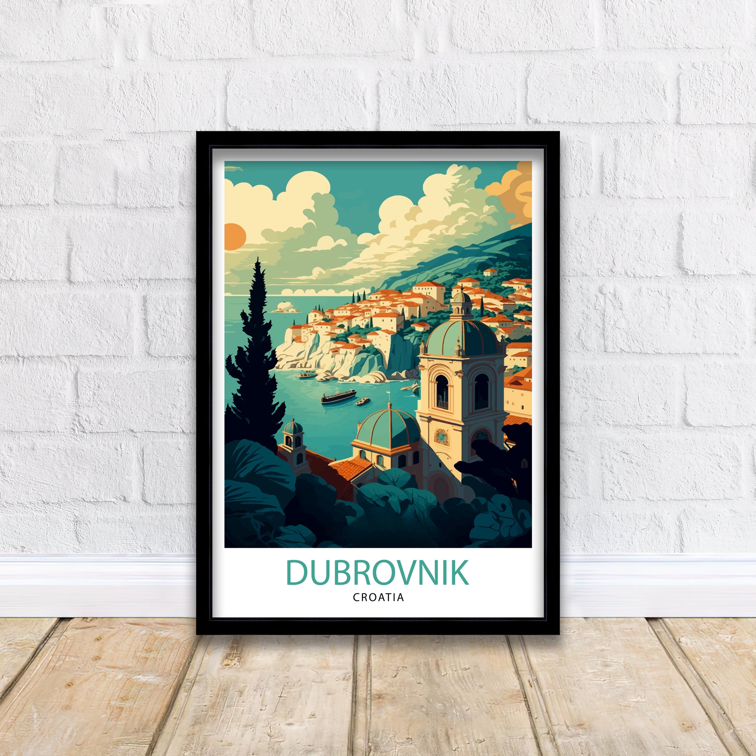 Dubrovnik Croatia Travel Poster | Coastal Illustration Art Print