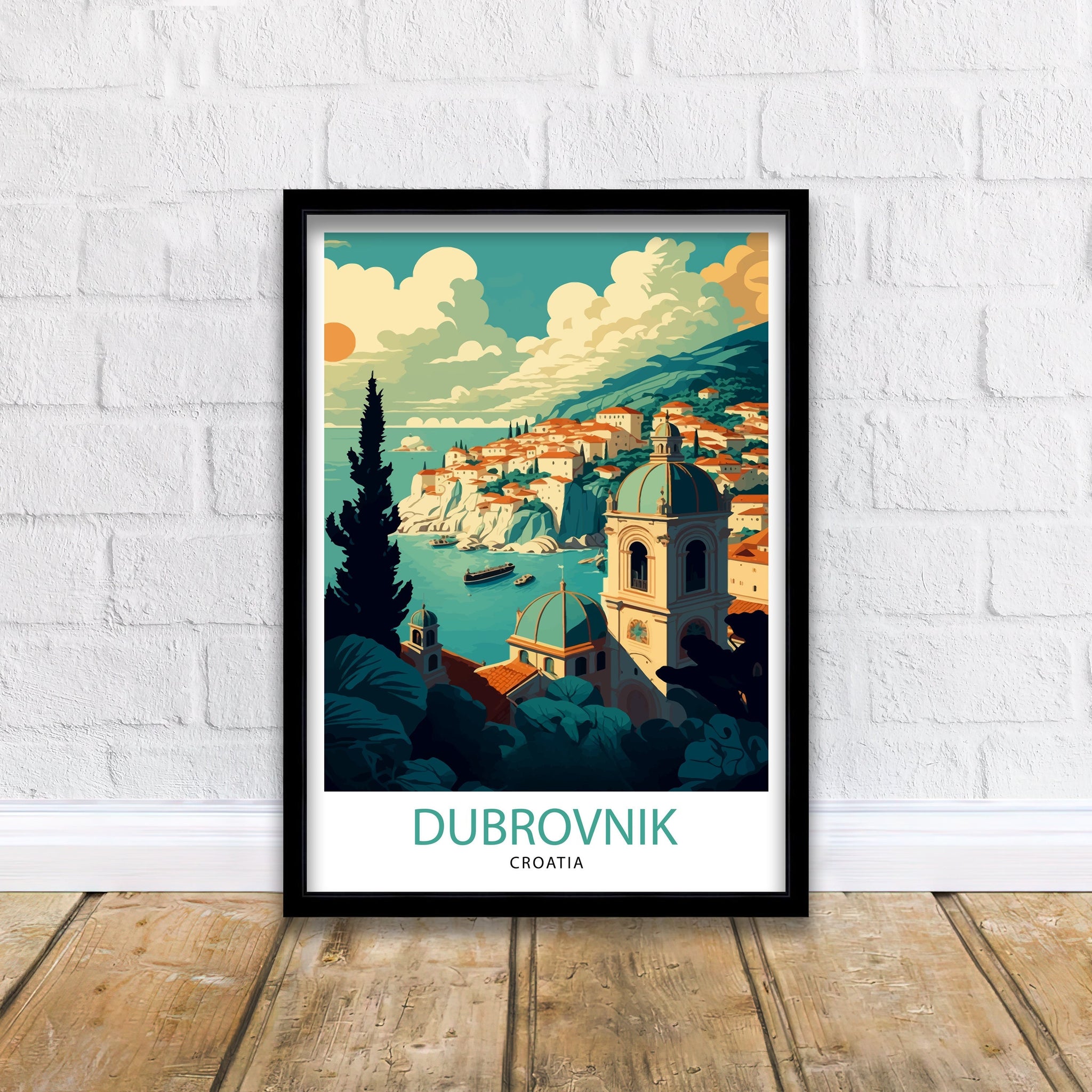 Dubrovnik Croatia Travel Poster | Coastal Illustration Art Print
