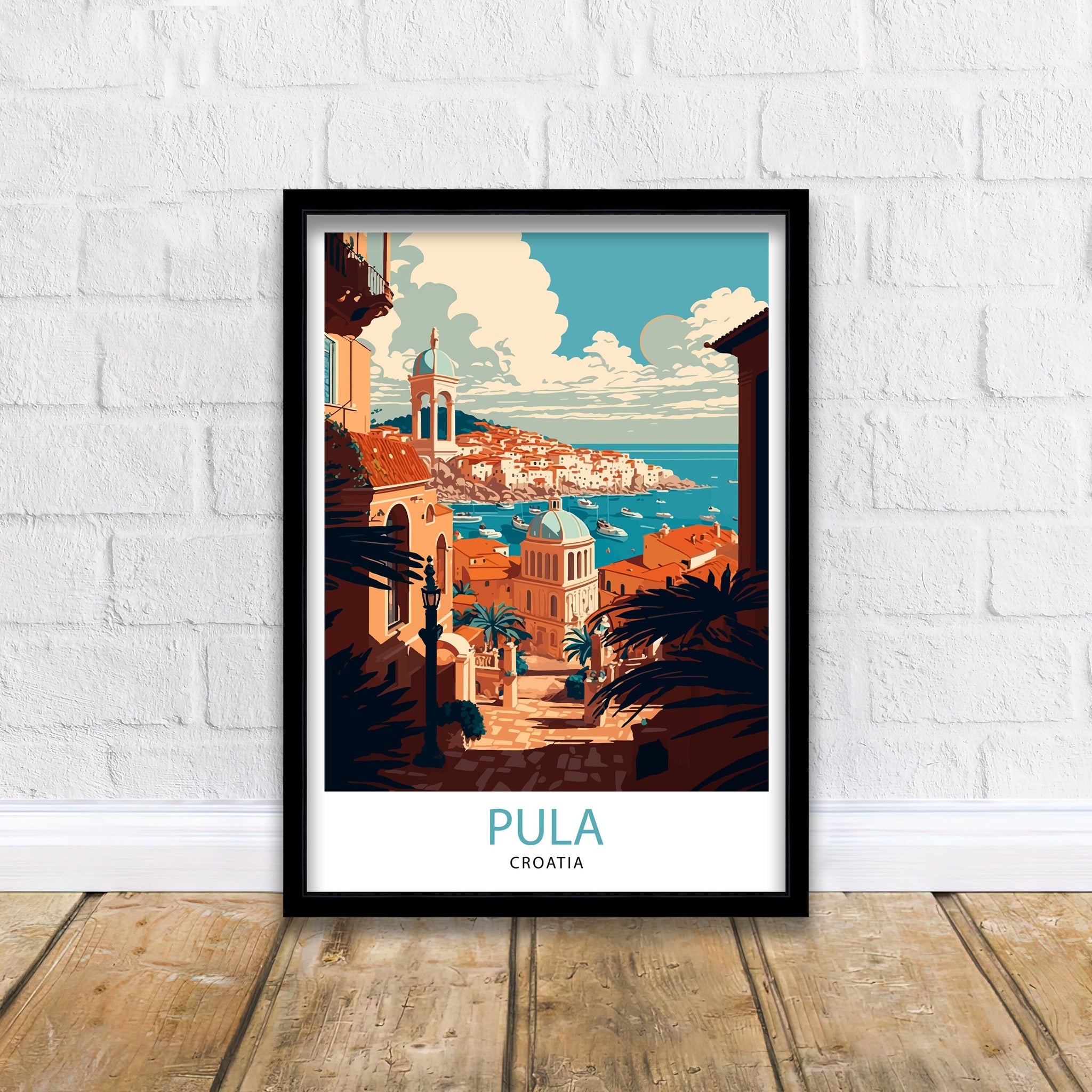 Pula Croatia Travel Poster, Coastal City Illustration Art Print