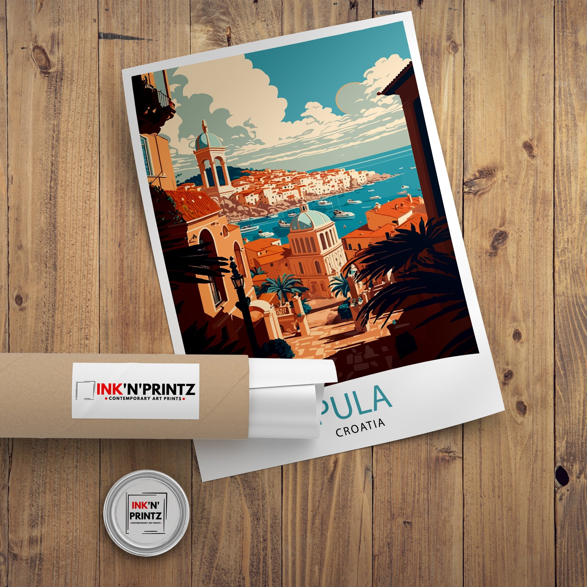 Pula Croatia Travel Poster, Coastal City Illustration Art Print