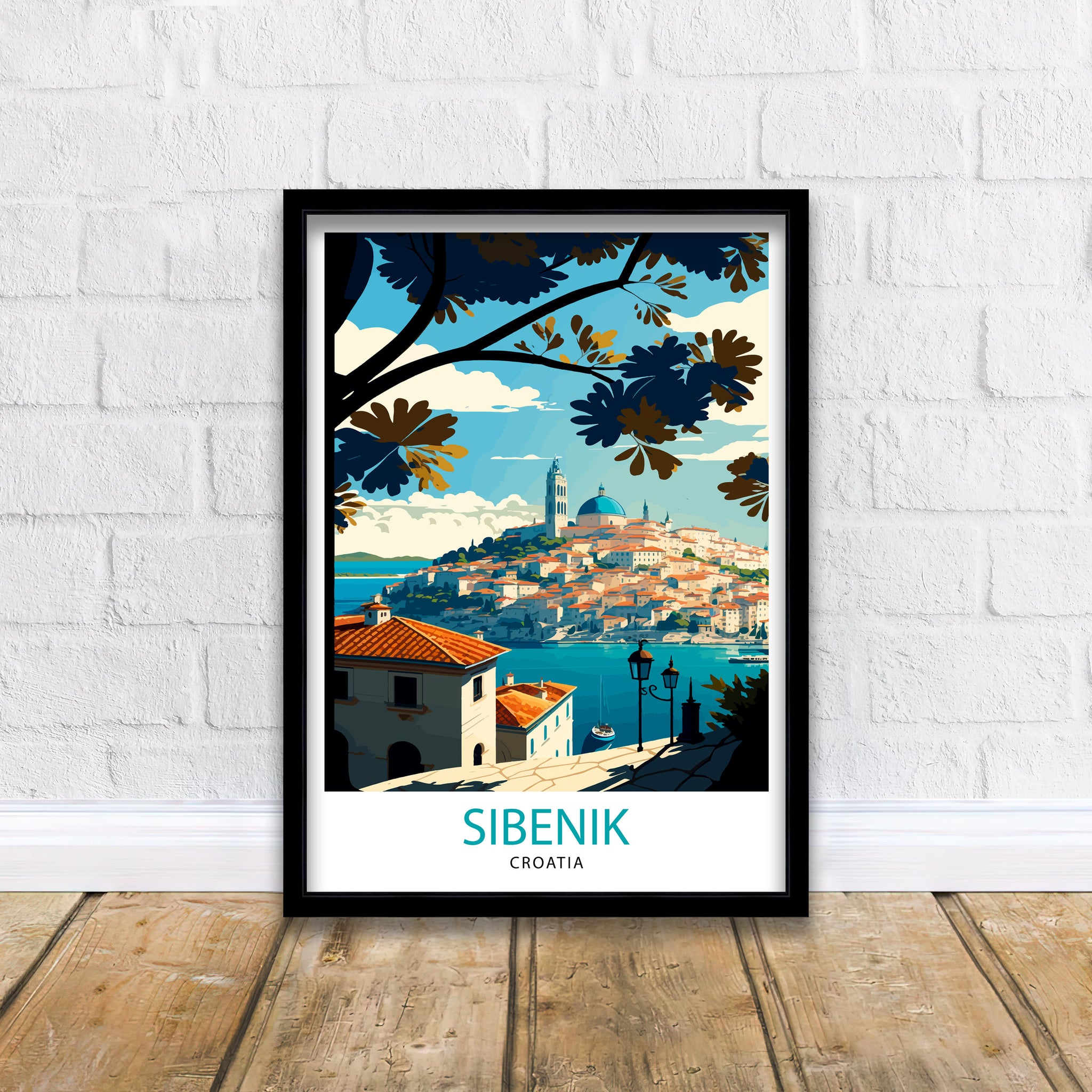 Sibenik Croatia Travel Poster, City Skyline Art Print