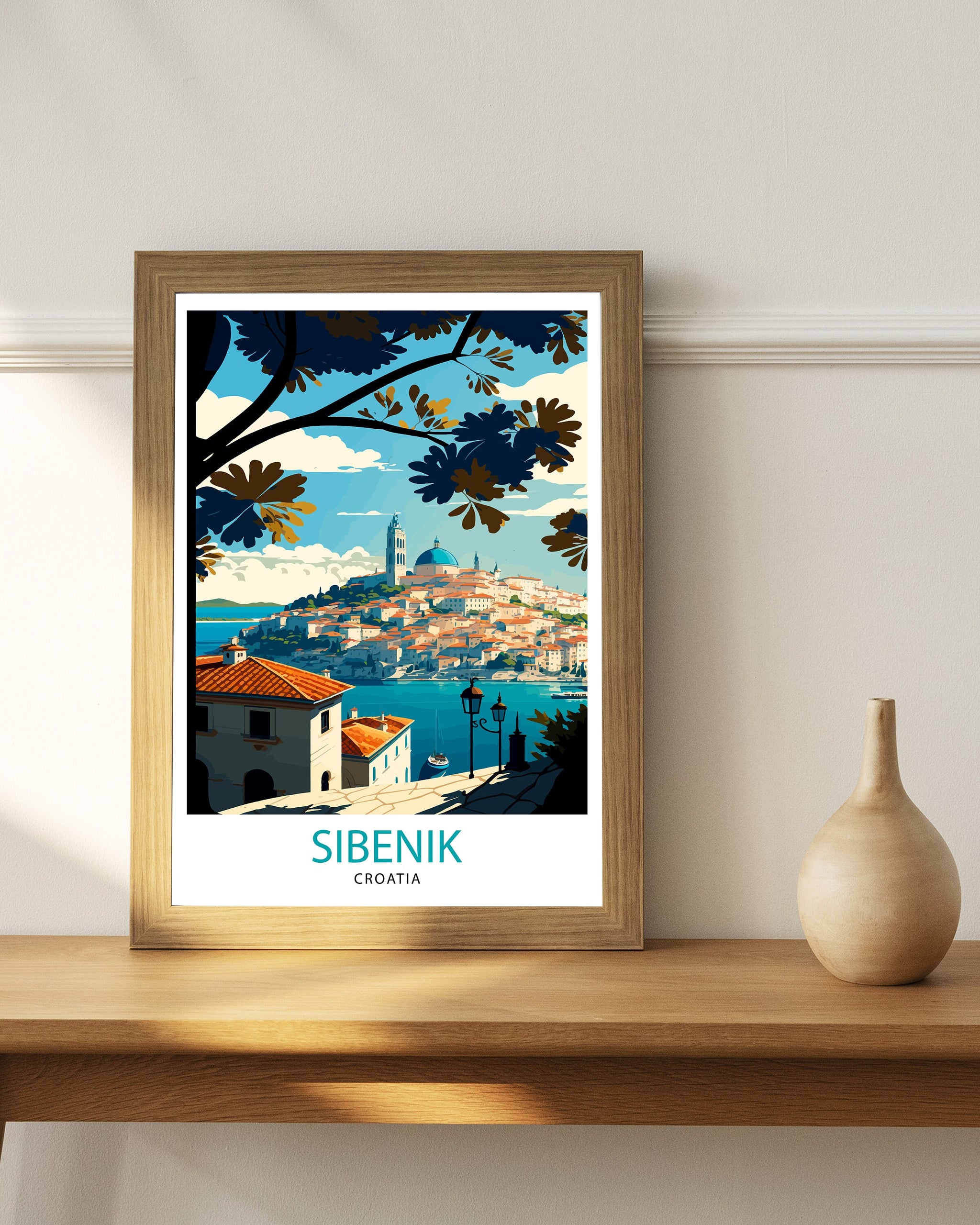 Sibenik Croatia Travel Poster, City Skyline Art Print