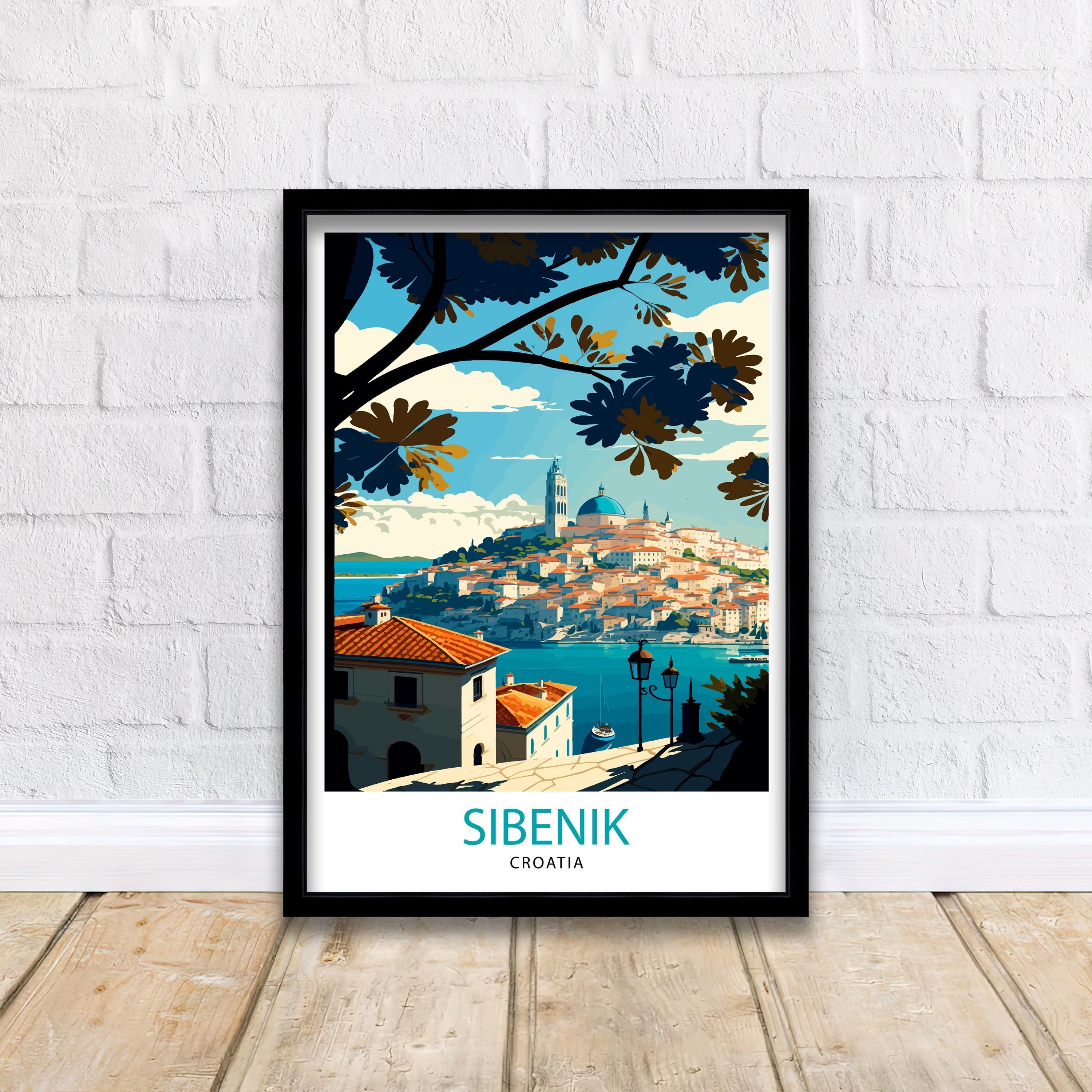 Sibenik Croatia Travel Poster, City Skyline Art Print