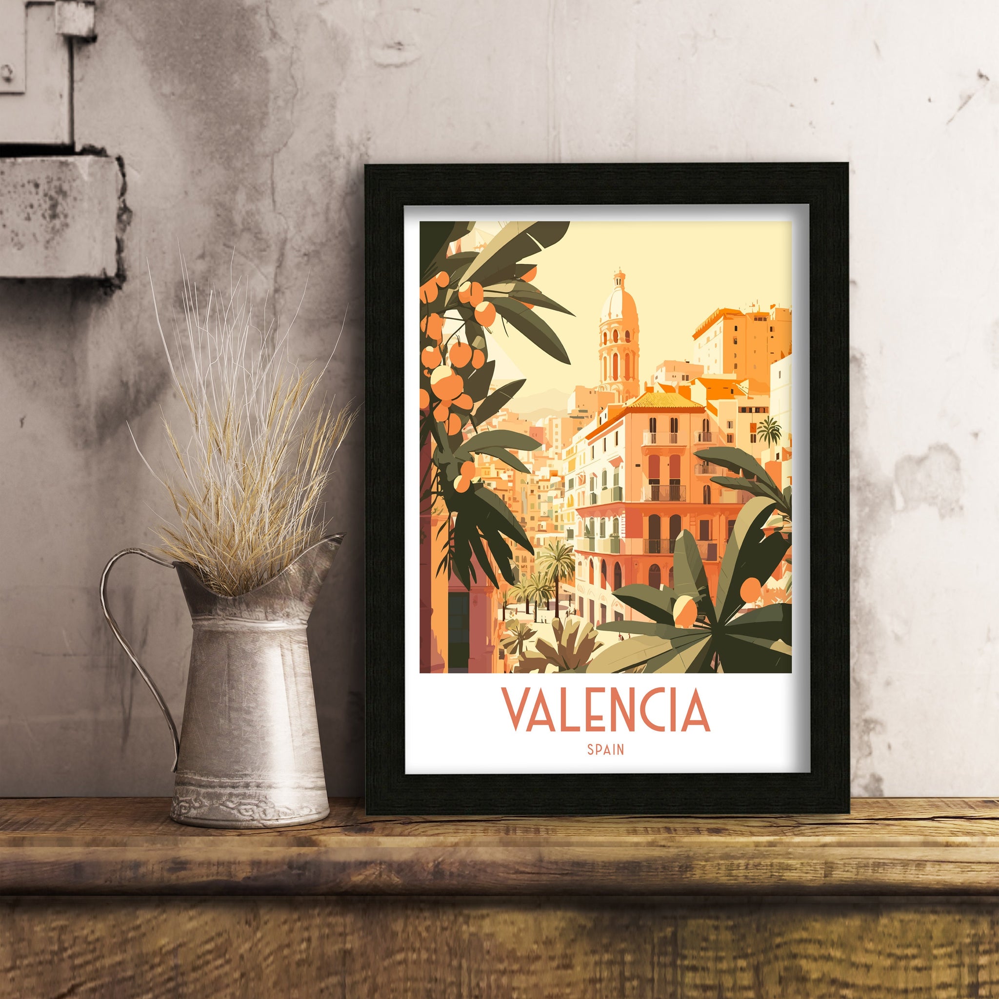 Valencia Spain Travel Print, City Illustration Art