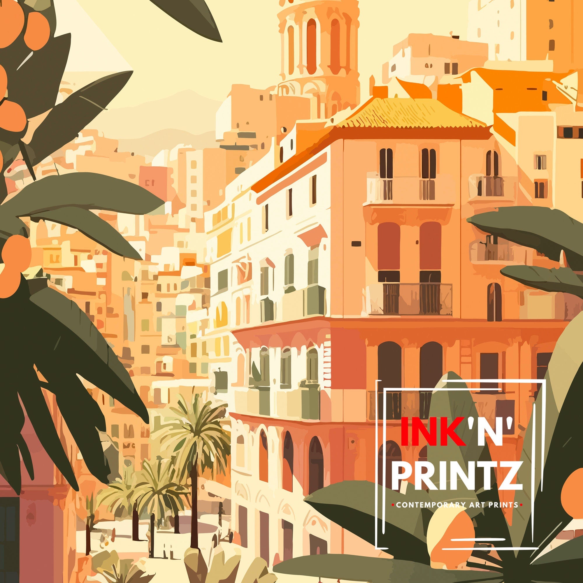 Valencia Spain Travel Print, City Illustration Art
