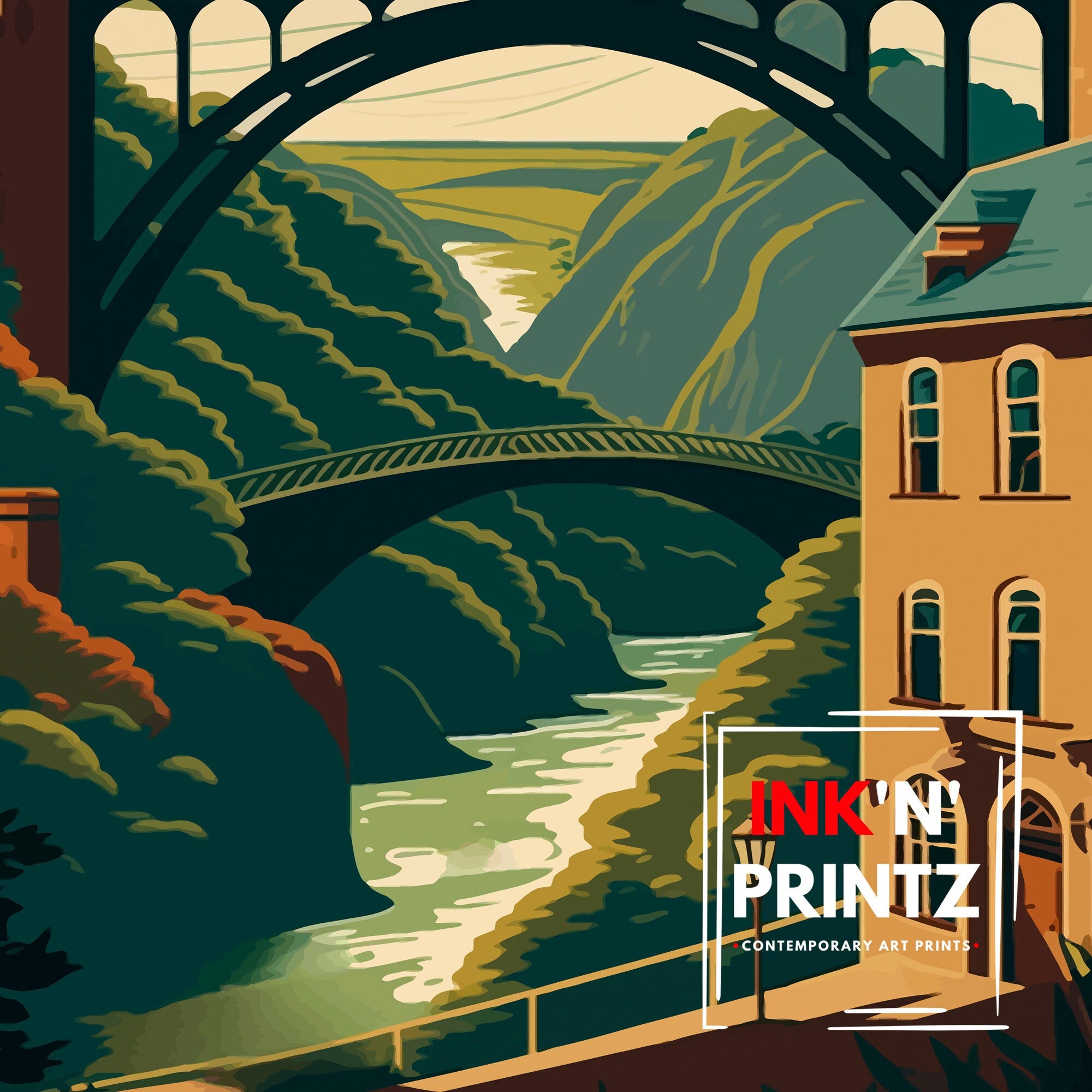 Ironbridge Gorge Travel Poster: Shropshire Illustration Art Print