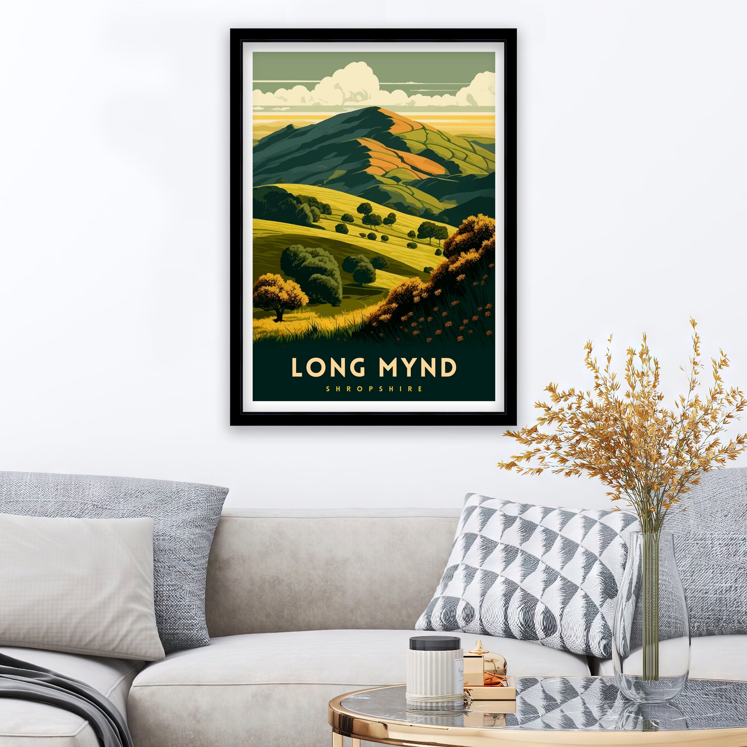 Long Mynd Shropshire Travel Poster, Hills Illustration