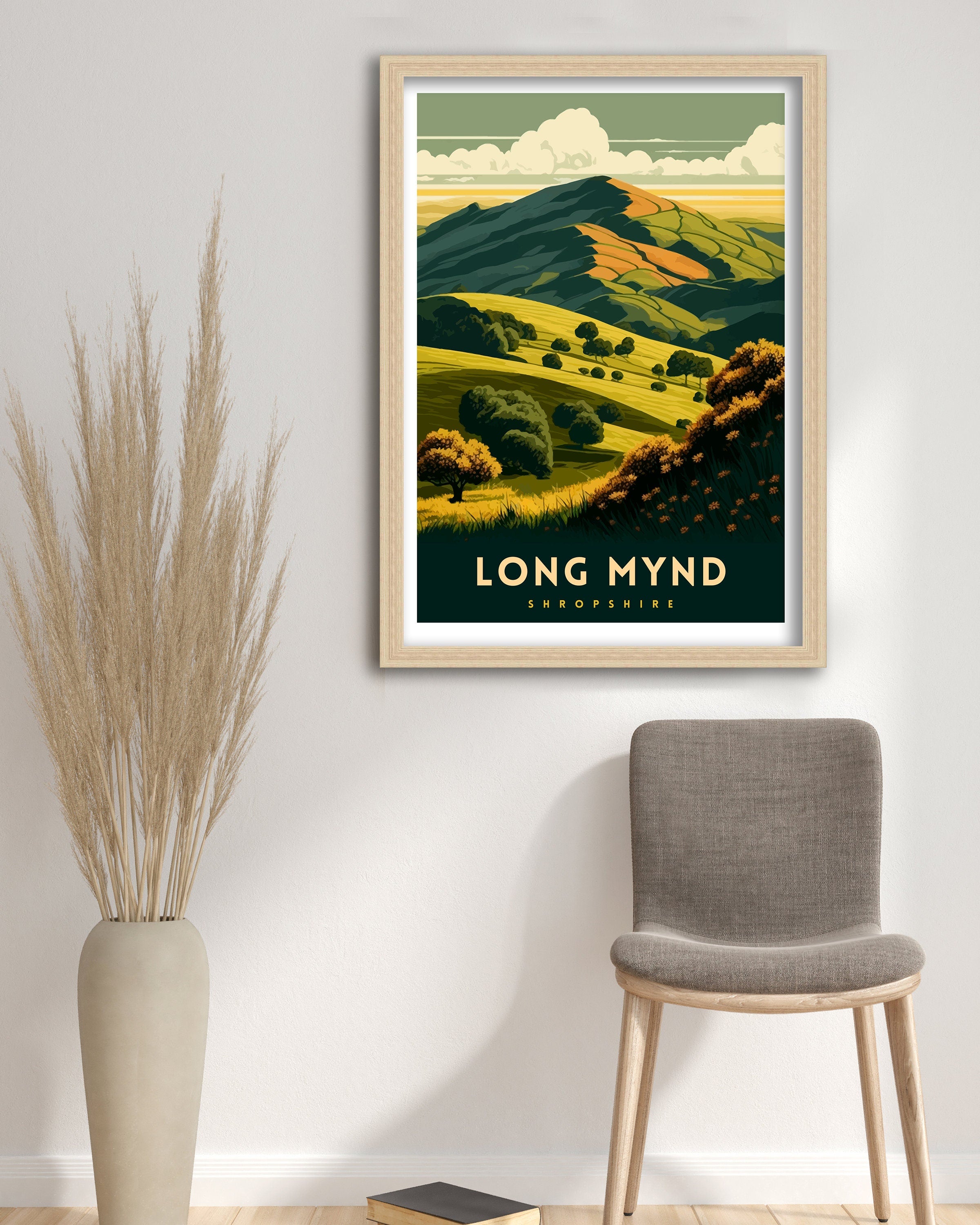 Long Mynd Shropshire Travel Poster, Hills Illustration
