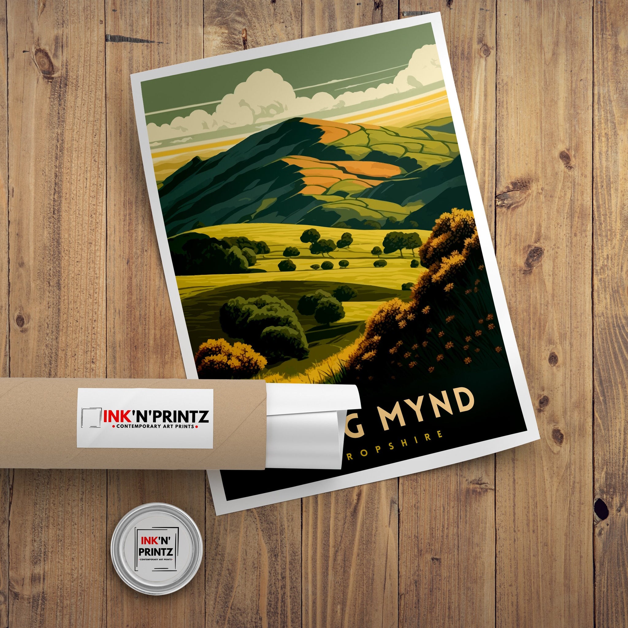 Long Mynd Shropshire Travel Poster, Hills Illustration