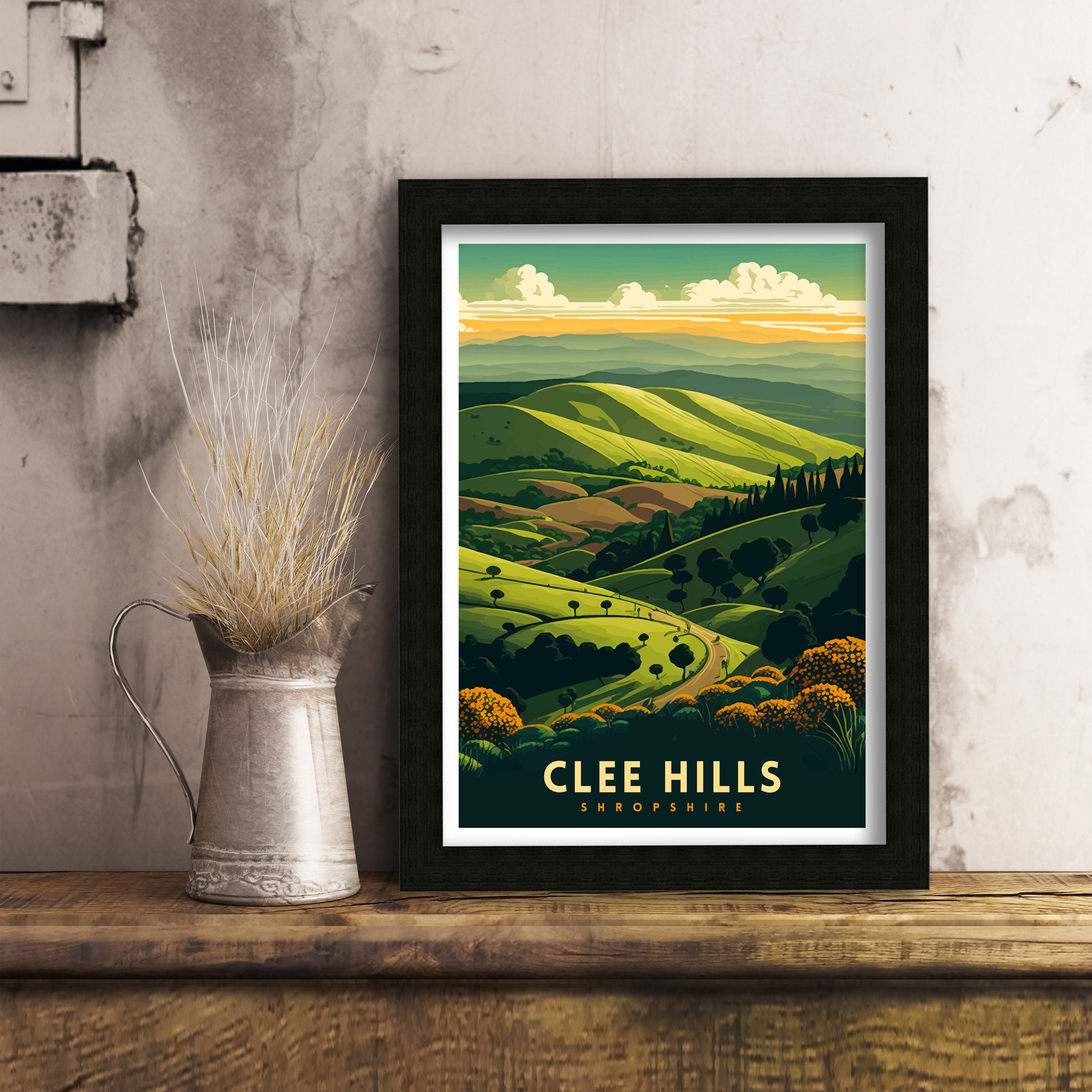 Clee Hills Travel Poster: Shropshire UK Landscape Art Print