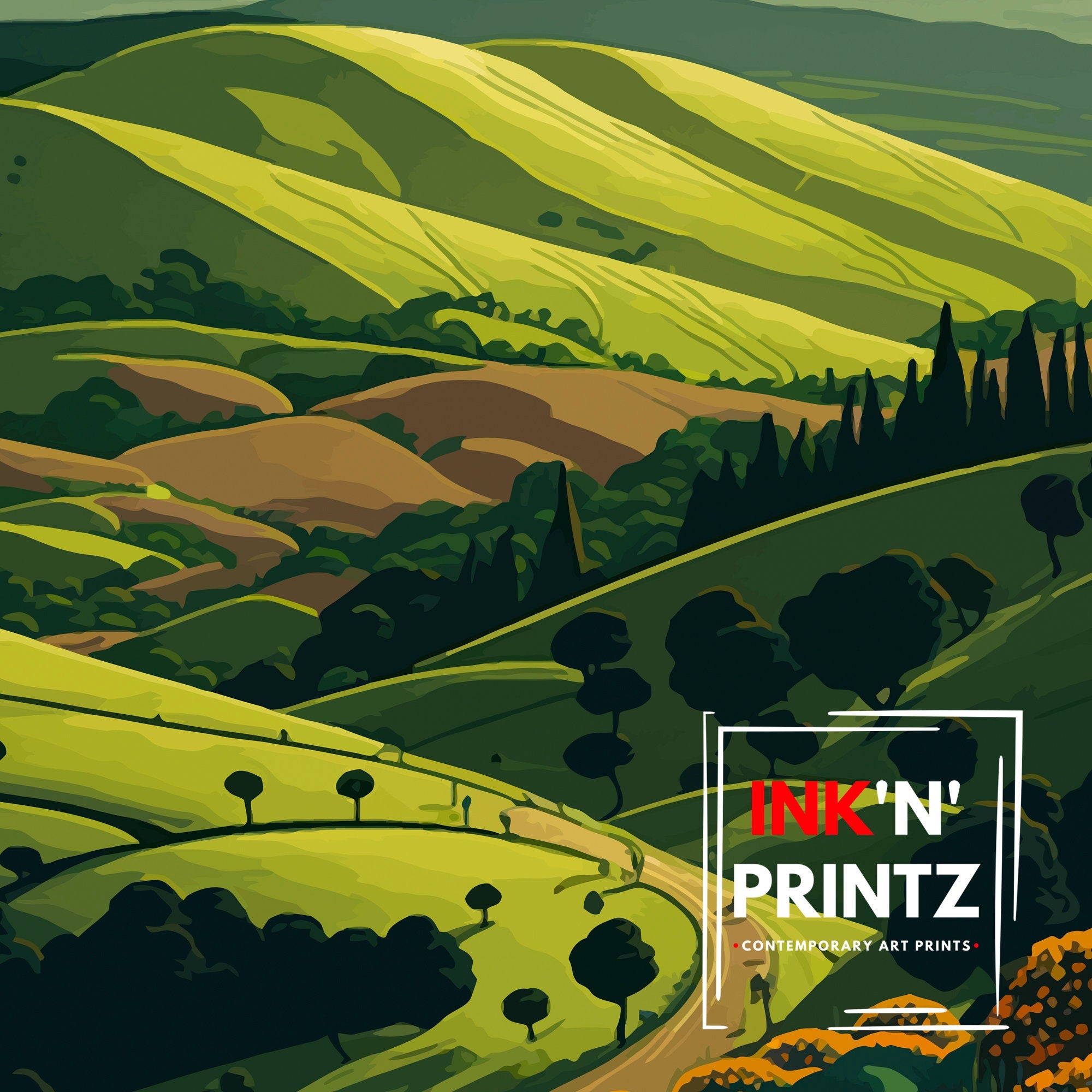 Clee Hills Travel Poster: Shropshire UK Landscape Art Print