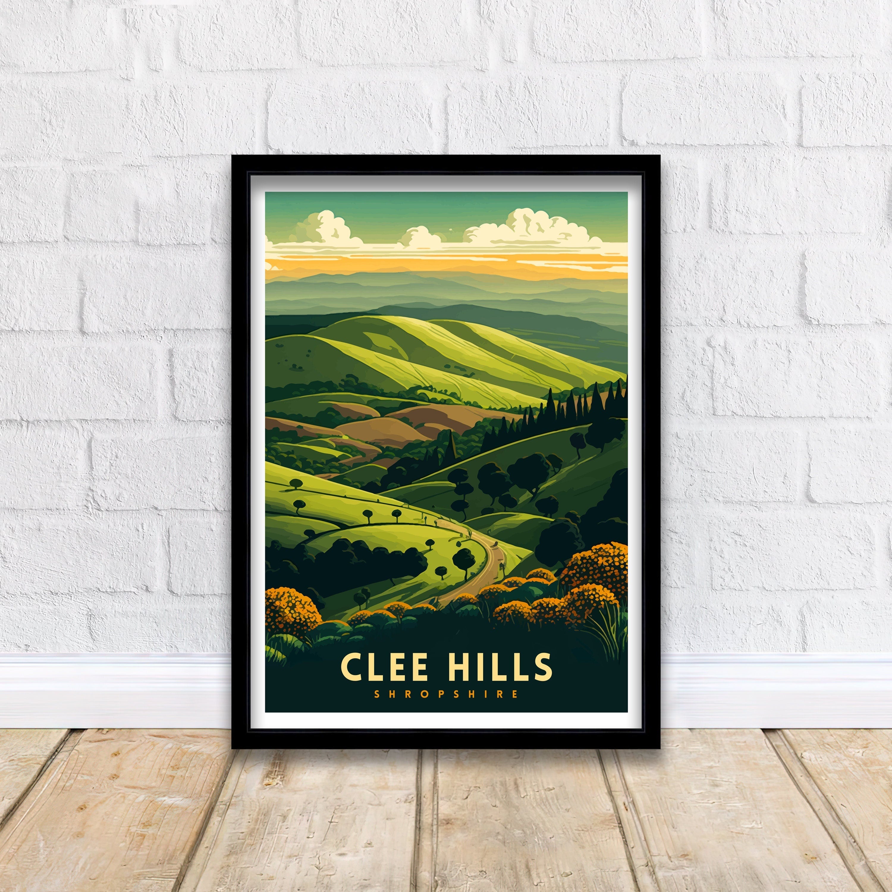 Clee Hills Travel Poster: Shropshire UK Landscape Art Print