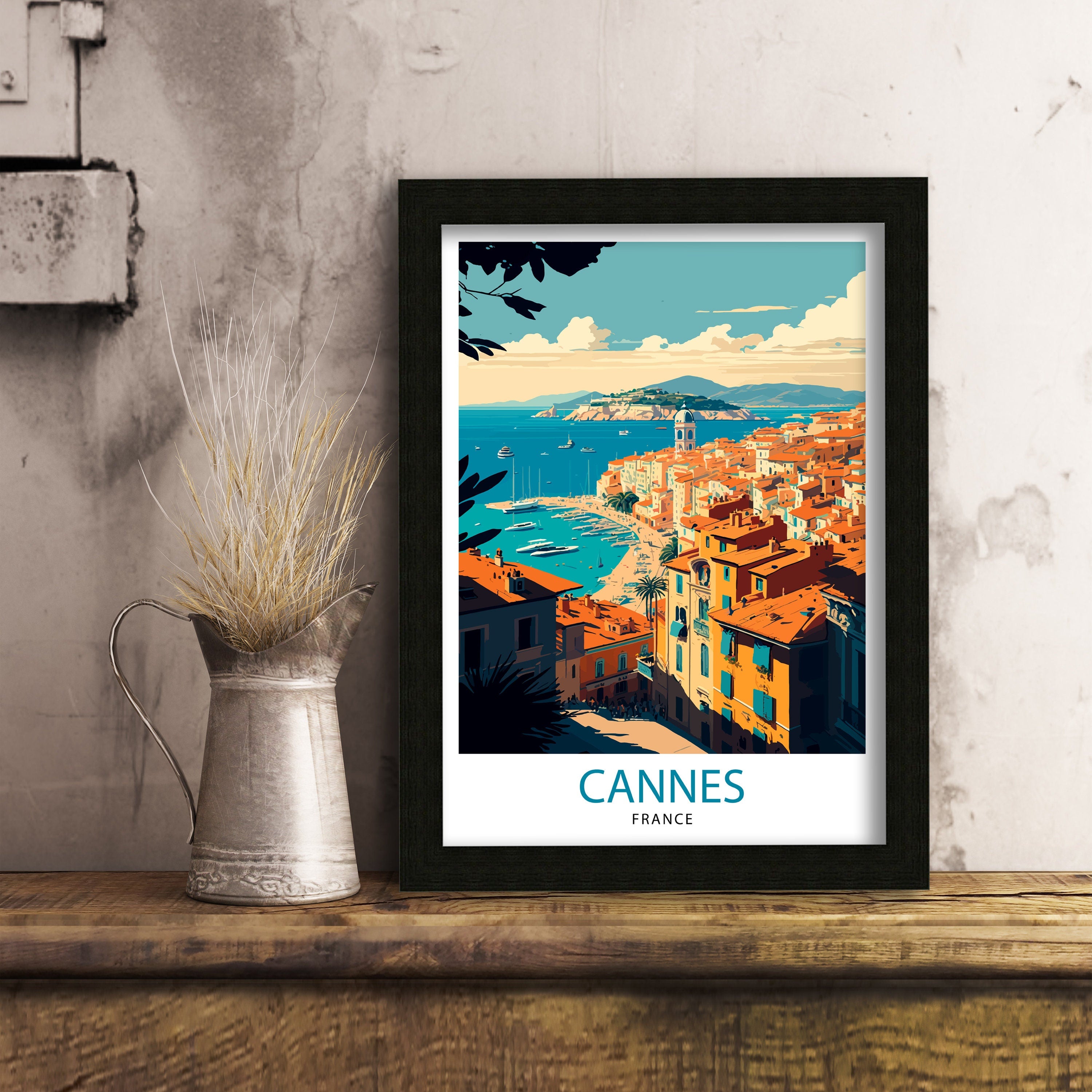 Cannes France Travel Print, French Riviera Illustration