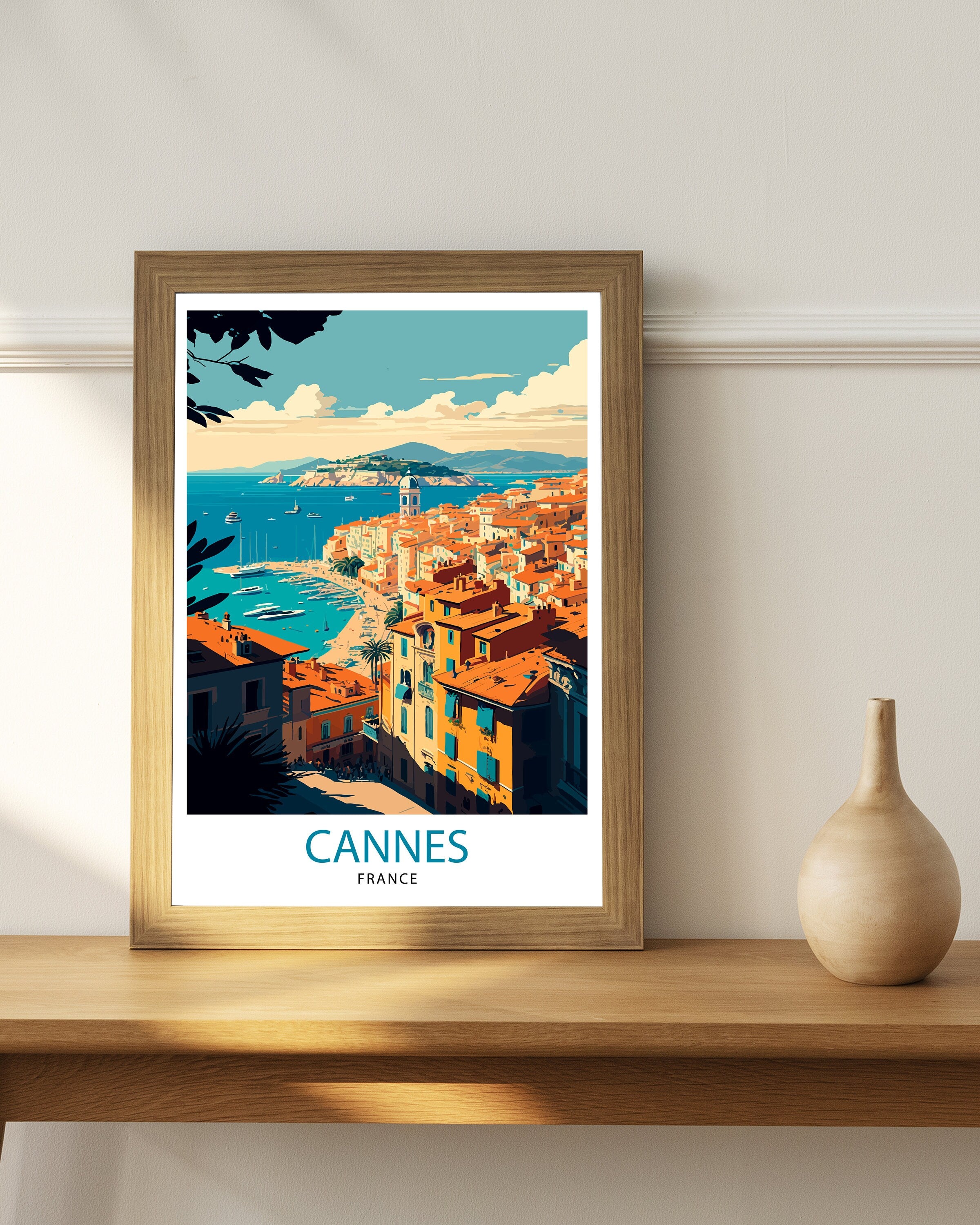 Cannes France Travel Print, French Riviera Illustration
