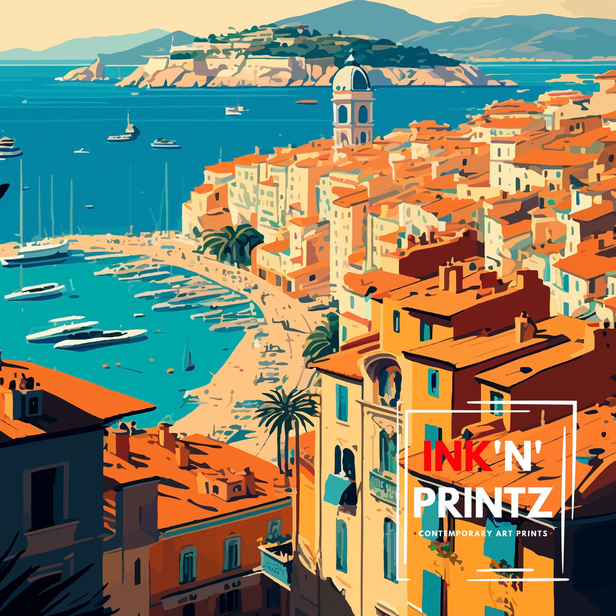Cannes France Travel Print, French Riviera Illustration