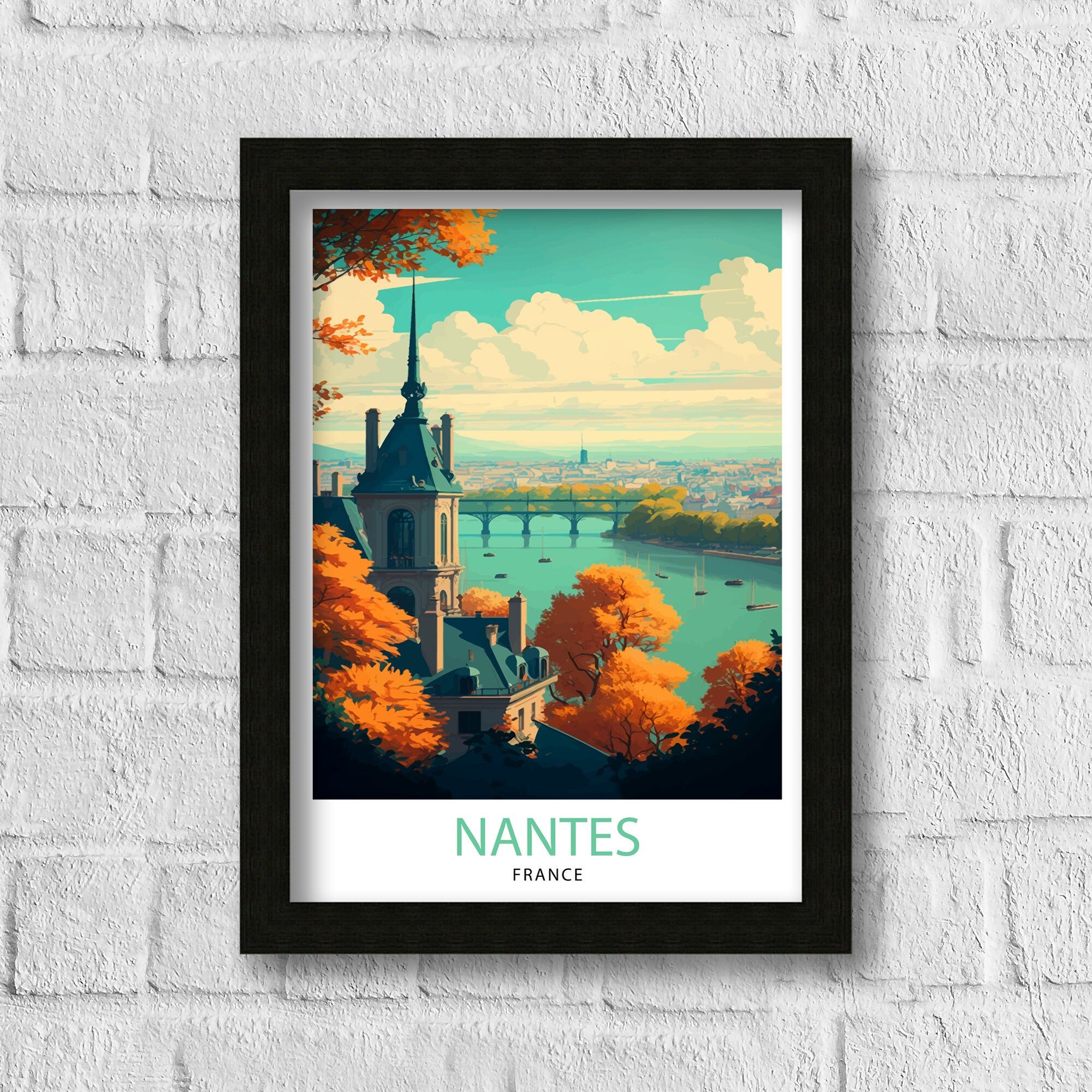 Nantes France Travel Poster, Cityscape Art Print