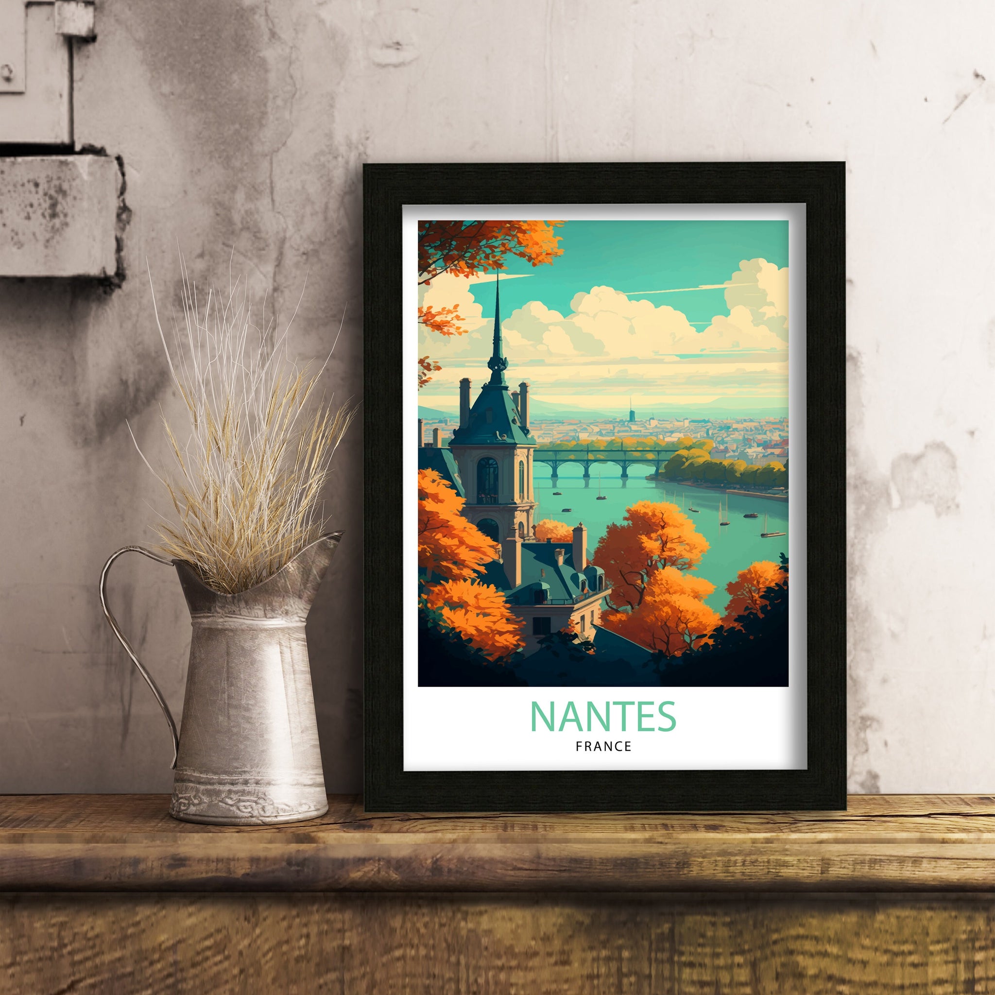 Nantes France Travel Poster, Cityscape Art Print