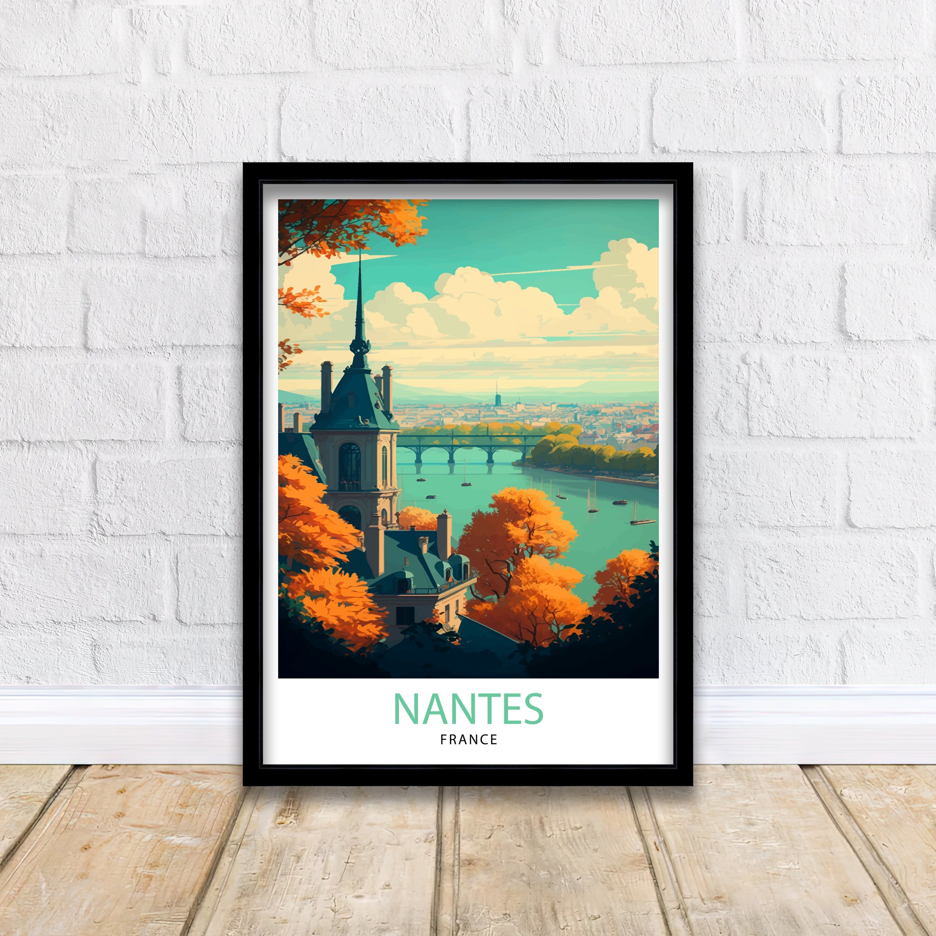 Nantes France Travel Poster, Cityscape Art Print