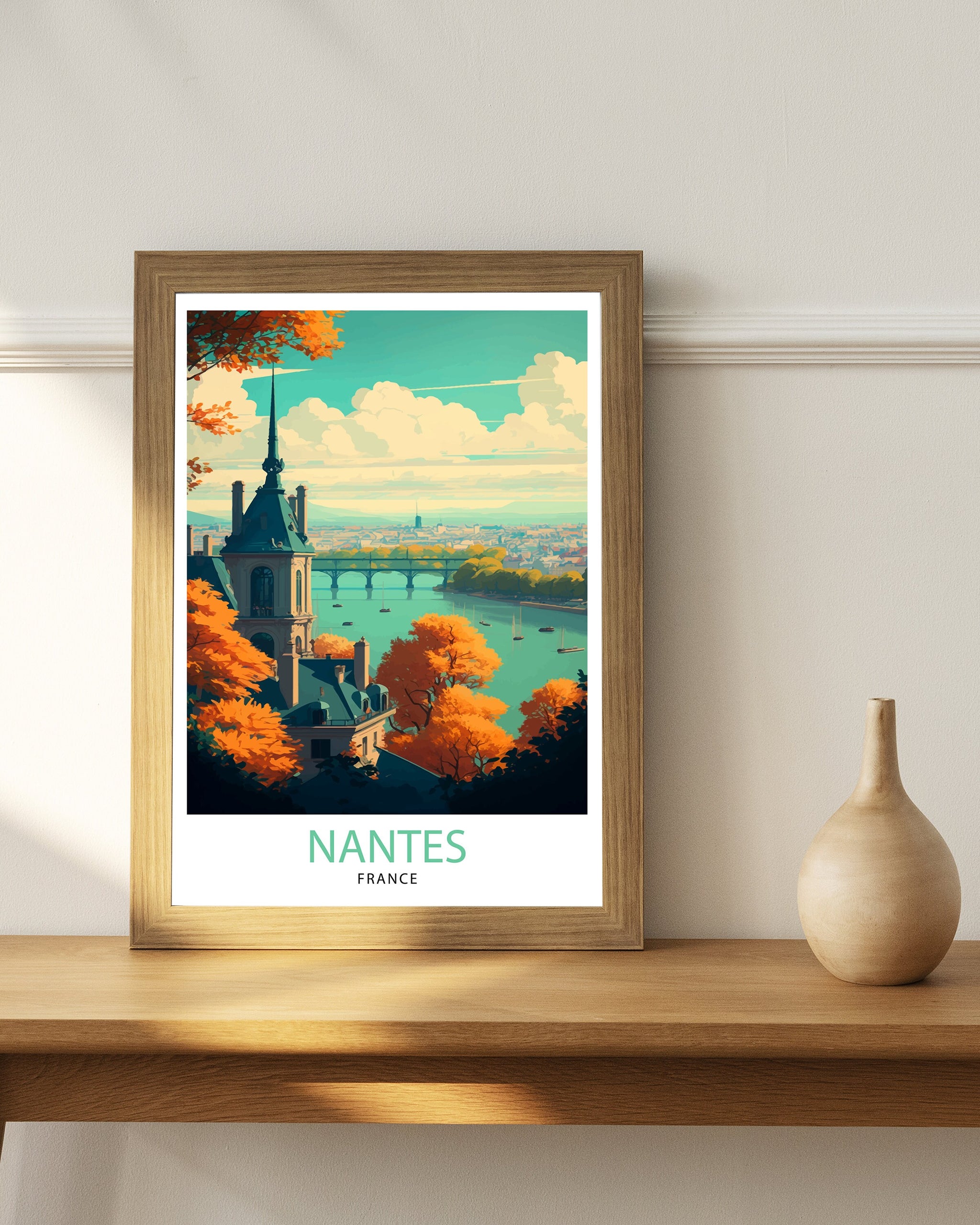 Nantes France Travel Poster, Cityscape Art Print