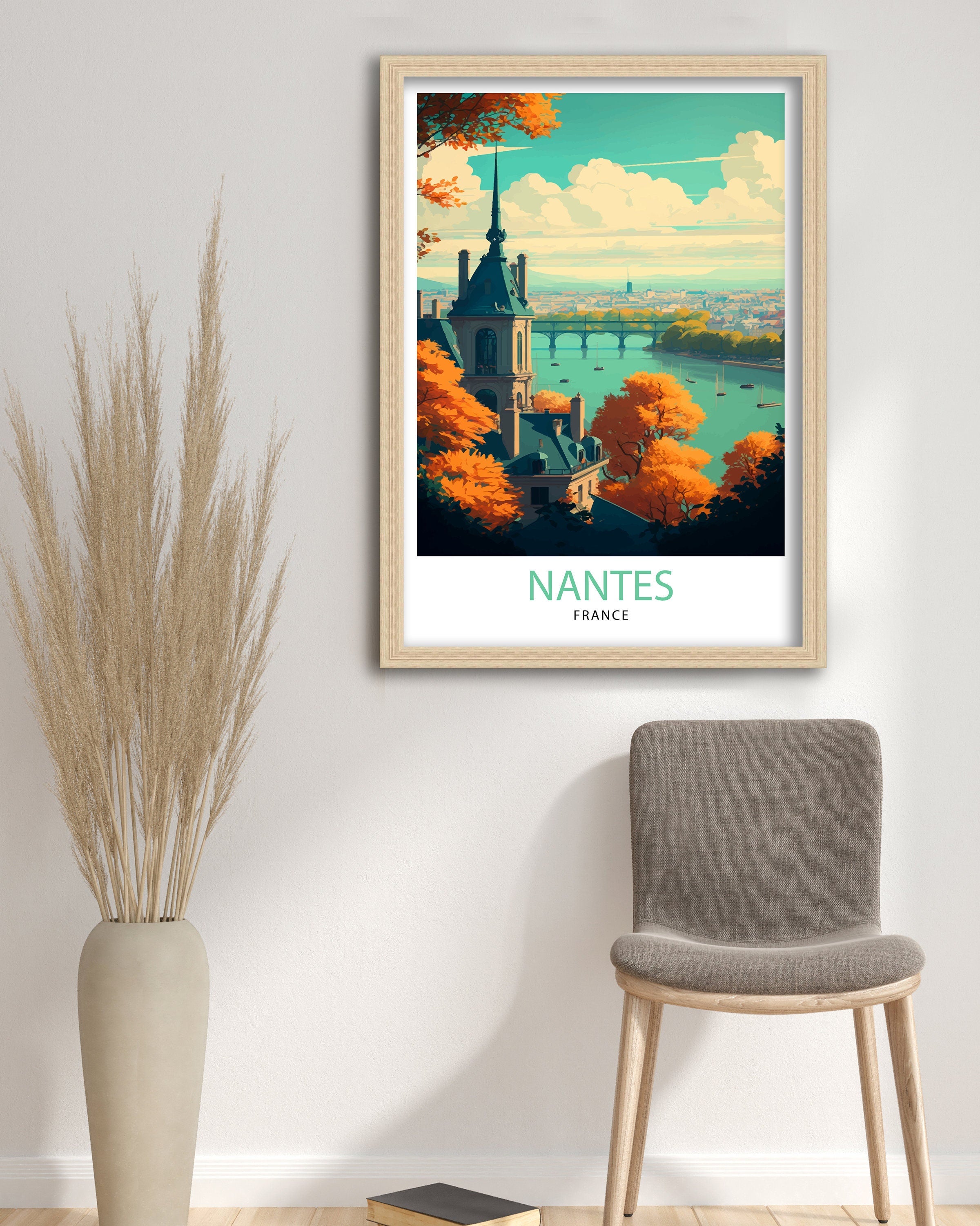 Nantes France Travel Poster, Cityscape Art Print
