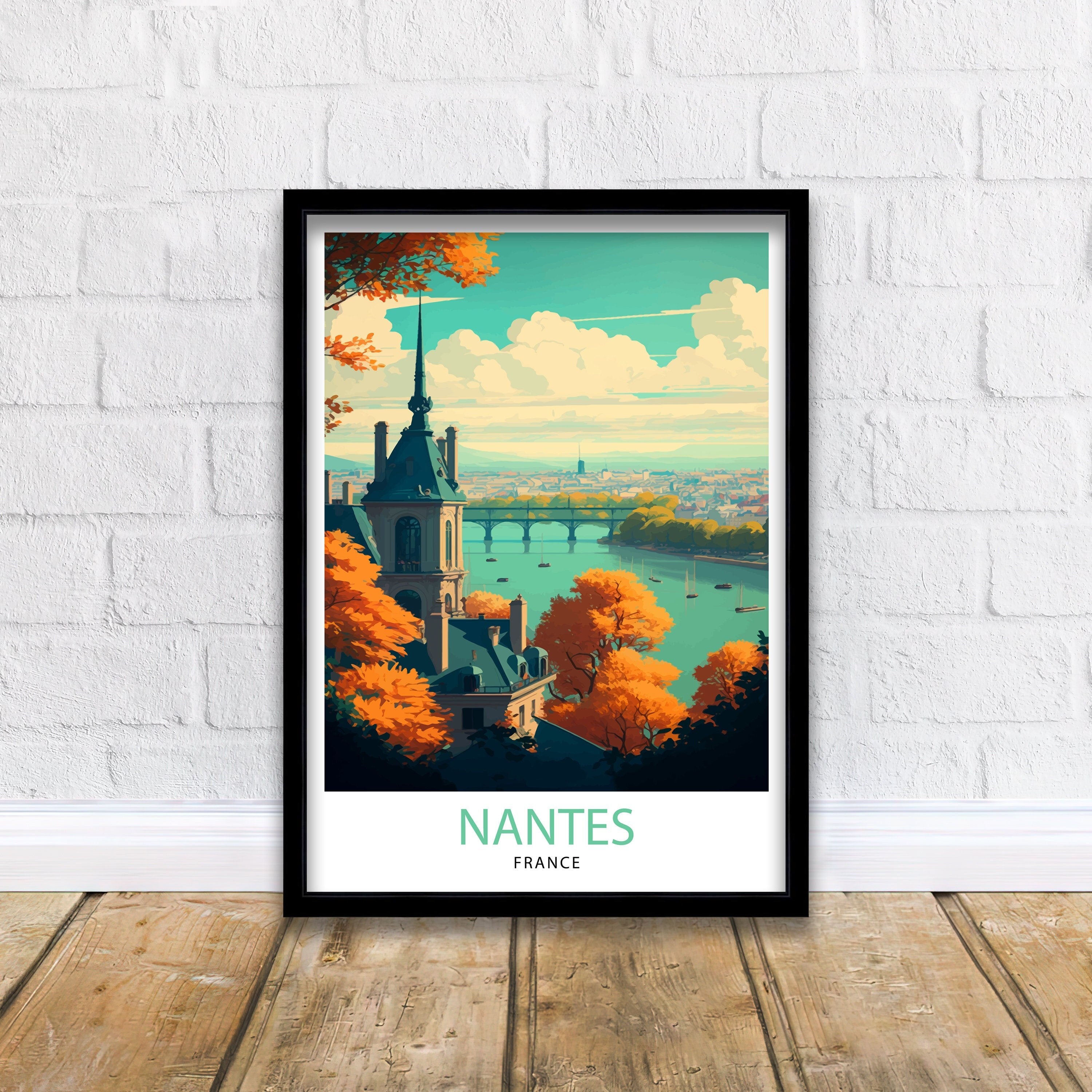 Nantes France Travel Poster, Cityscape Art Print