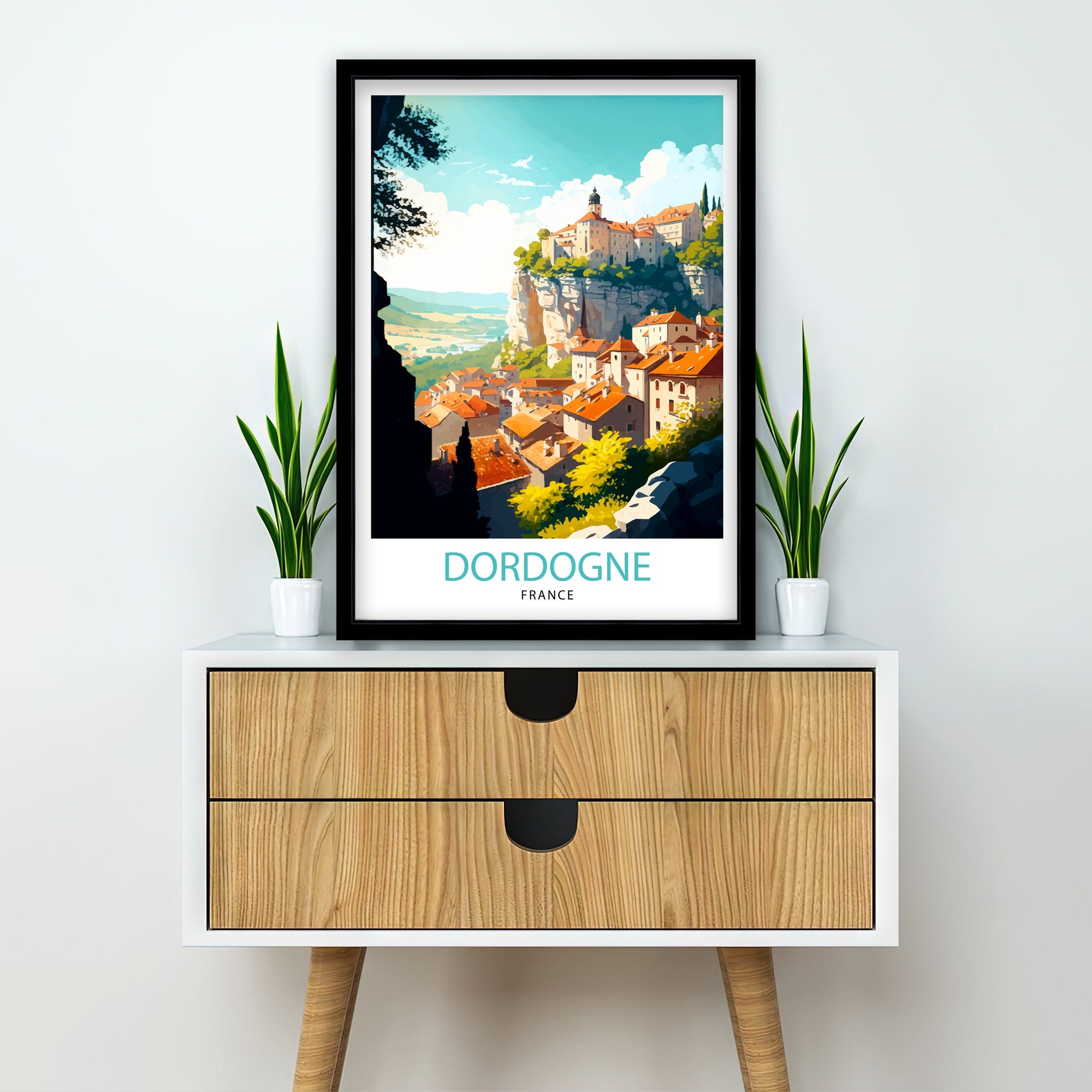 Dordogne France Travel Poster, Rustic Village Art Print