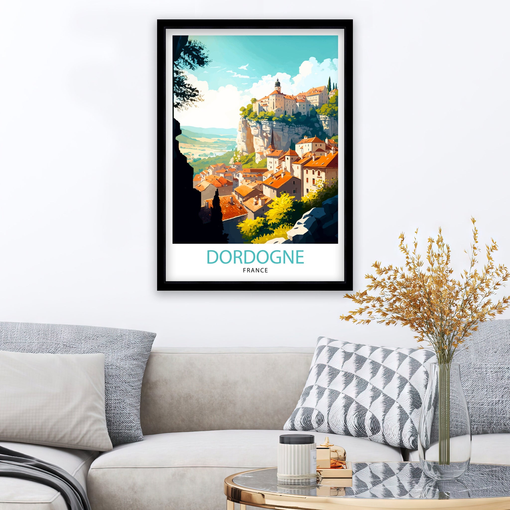 Dordogne France Travel Poster, Rustic Village Art Print