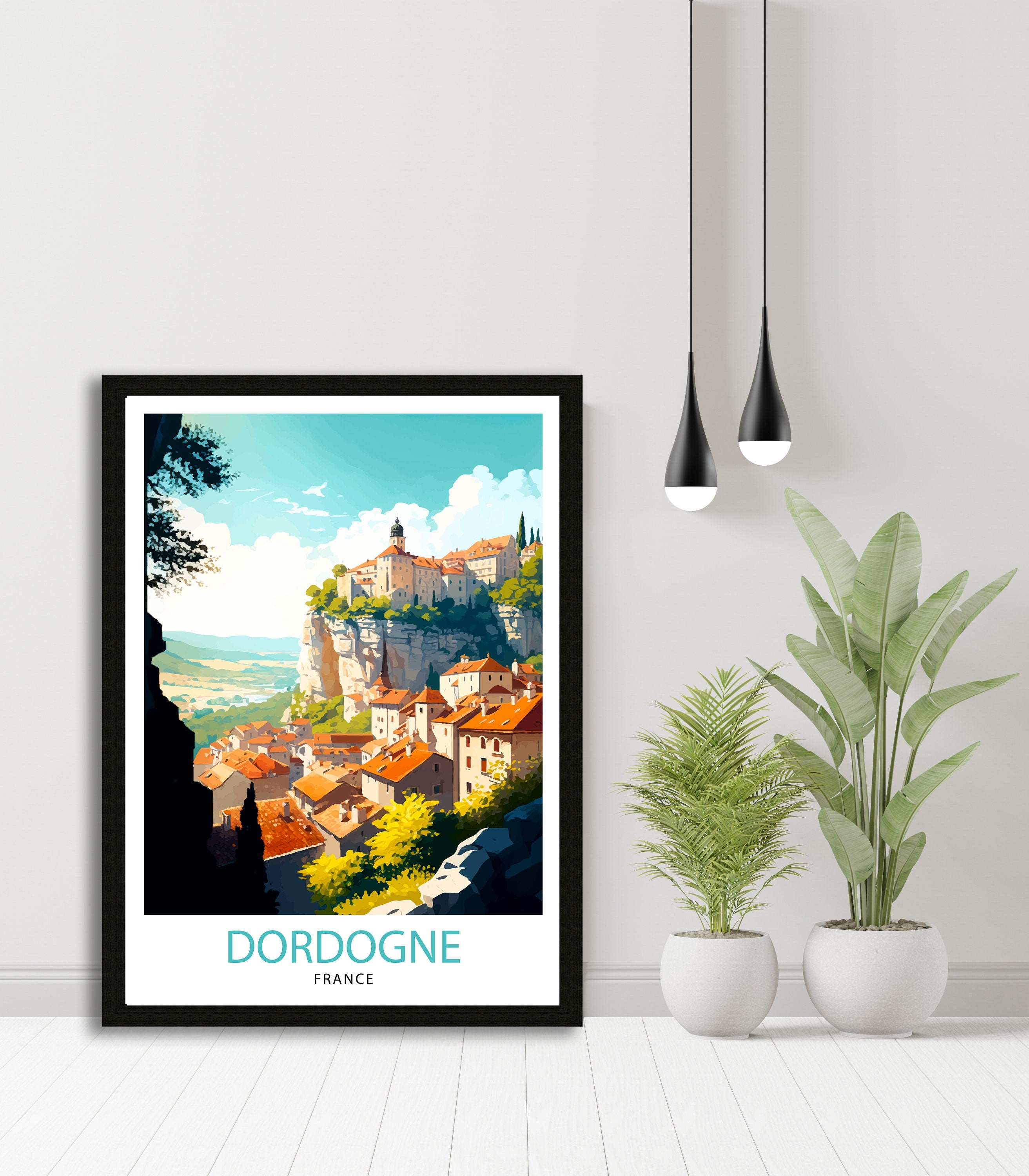 Dordogne France Travel Poster, Rustic Village Art Print