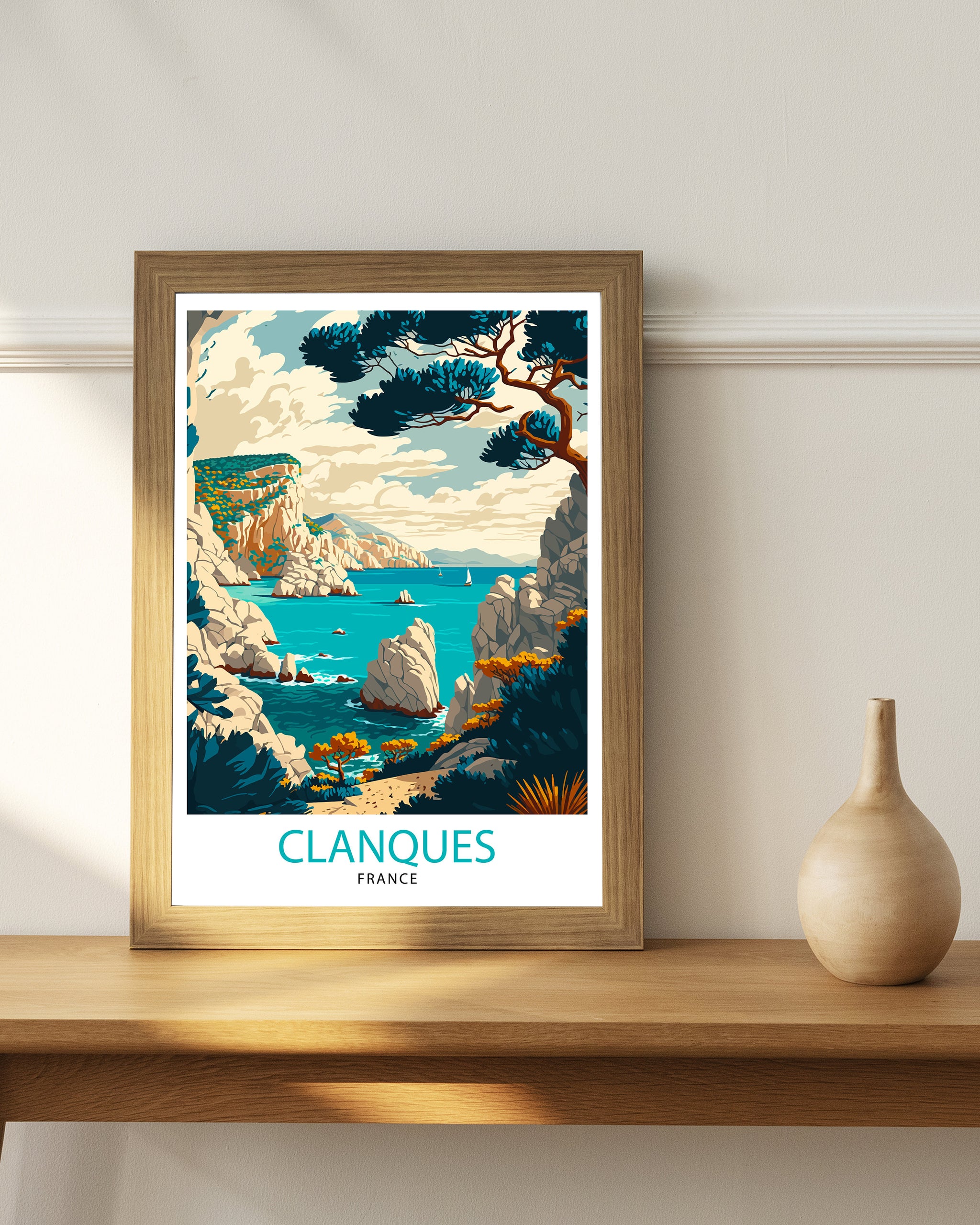 Calanques France Travel Poster, Mediterranean Coast Art Print