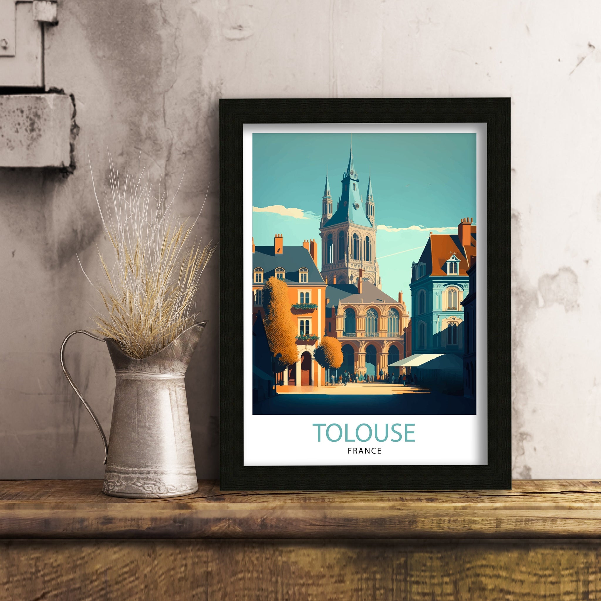 Toulouse France Travel Poster, Colorful City Illustration