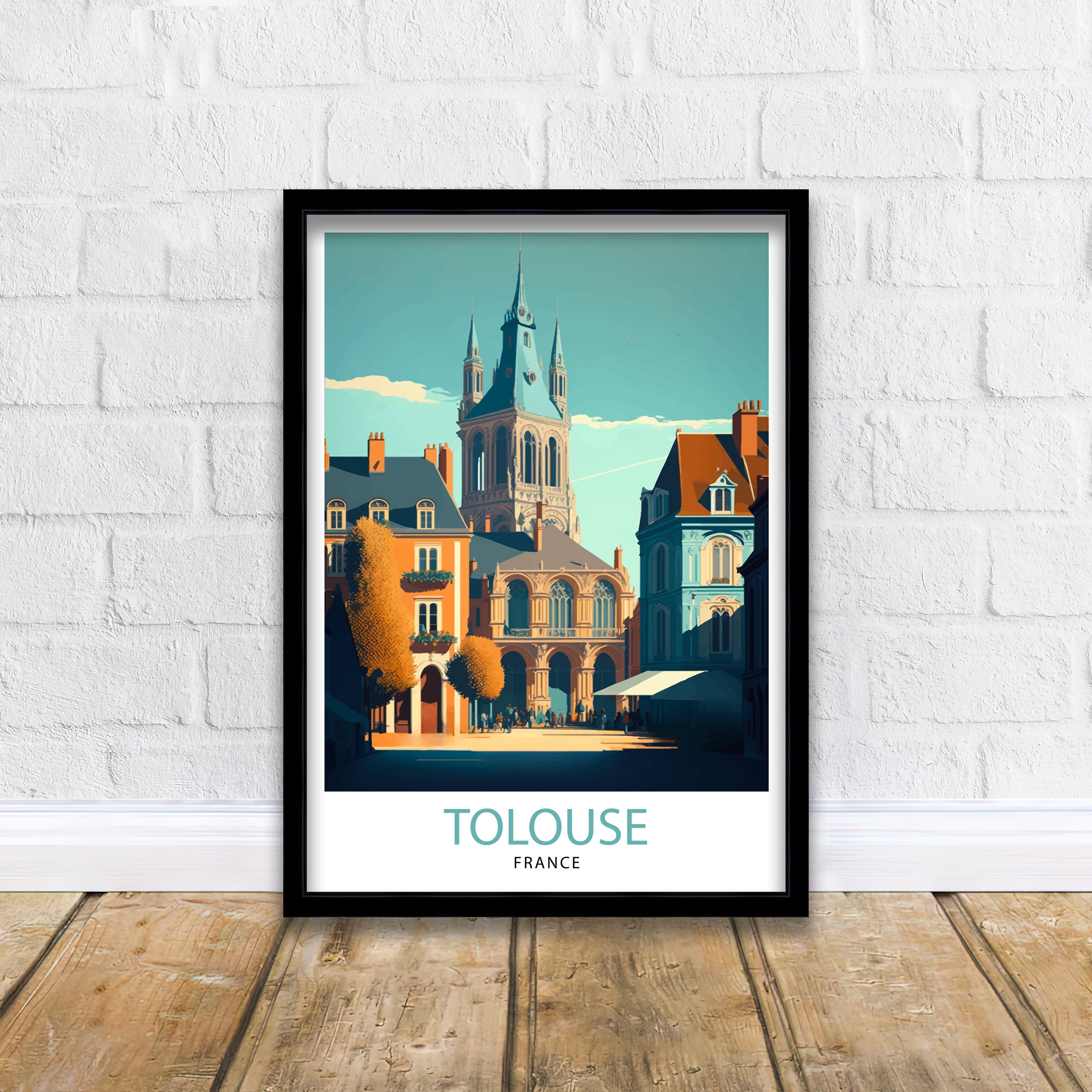 Toulouse France Travel Poster, Colorful City Illustration