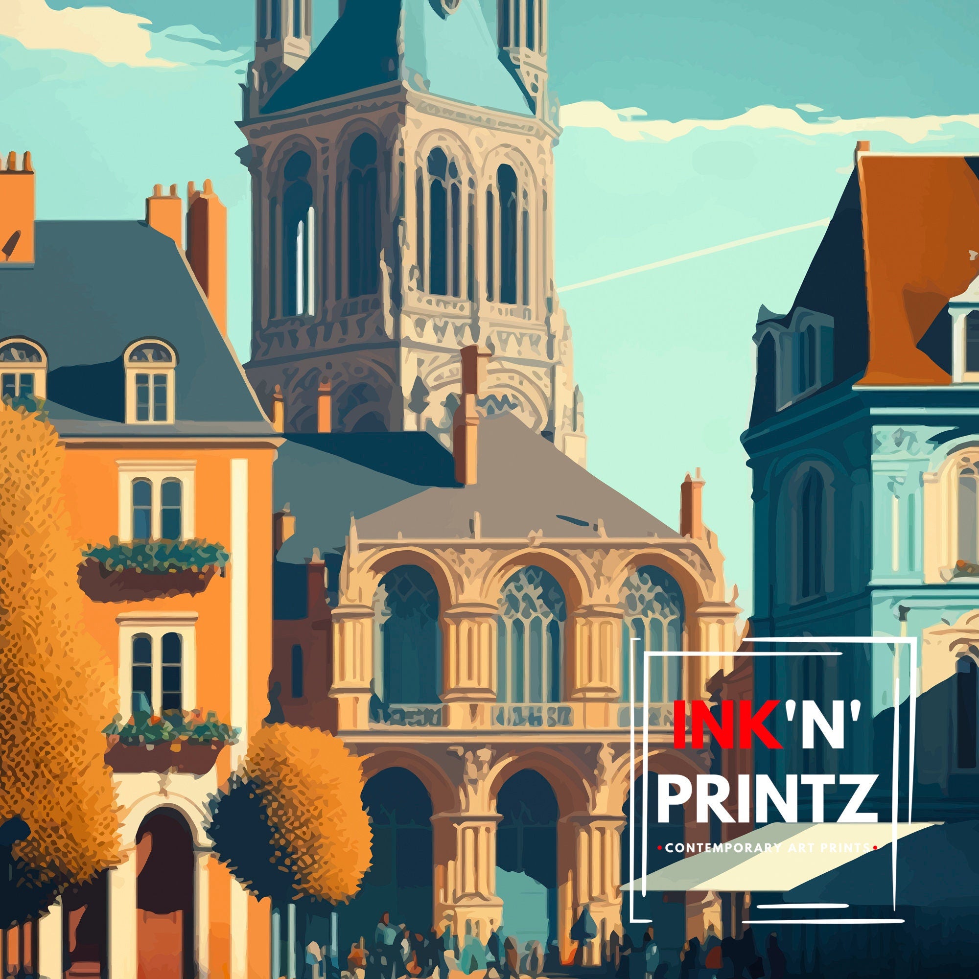 Toulouse France Travel Poster, Colorful City Illustration