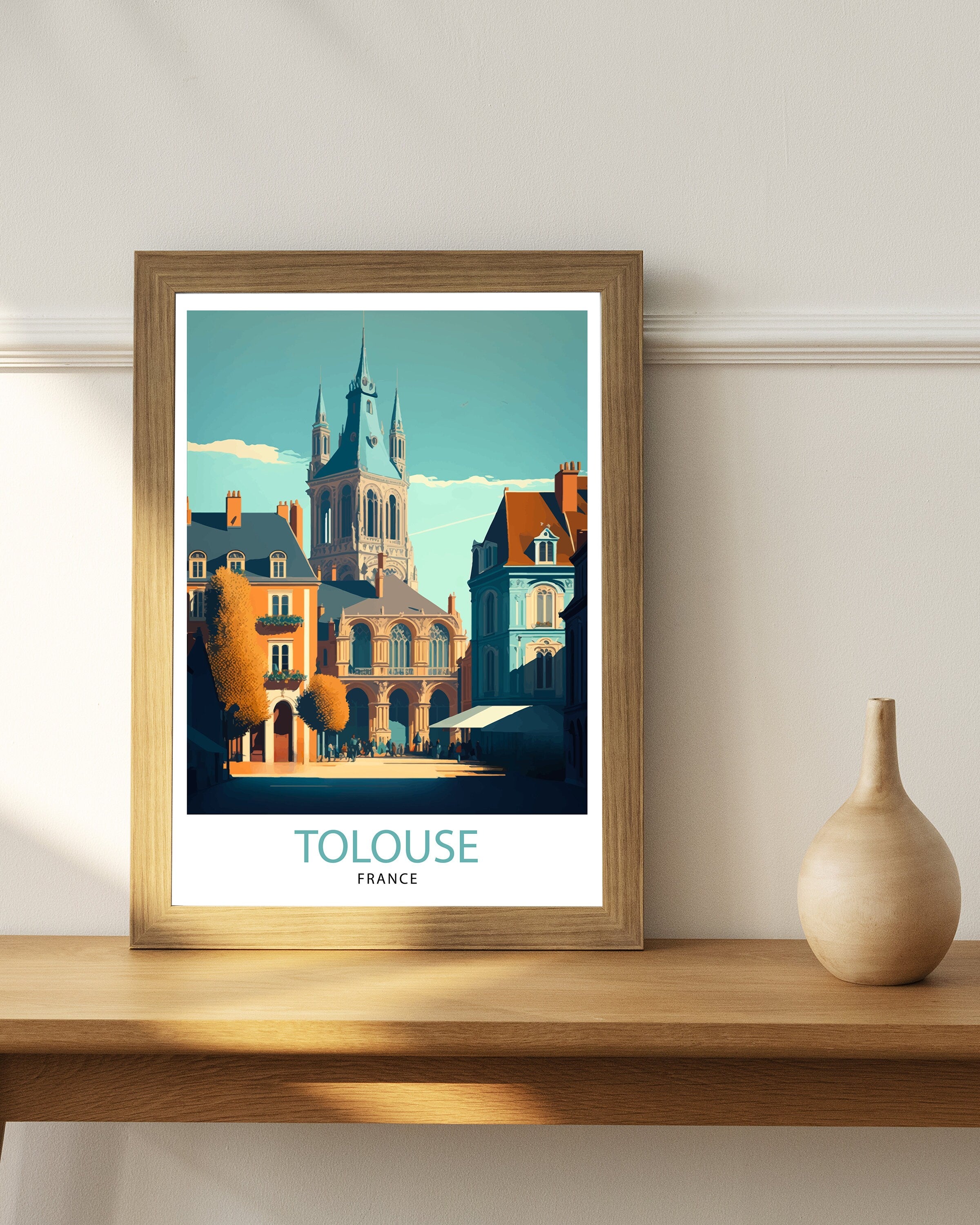 Toulouse France Travel Poster, Colorful City Illustration