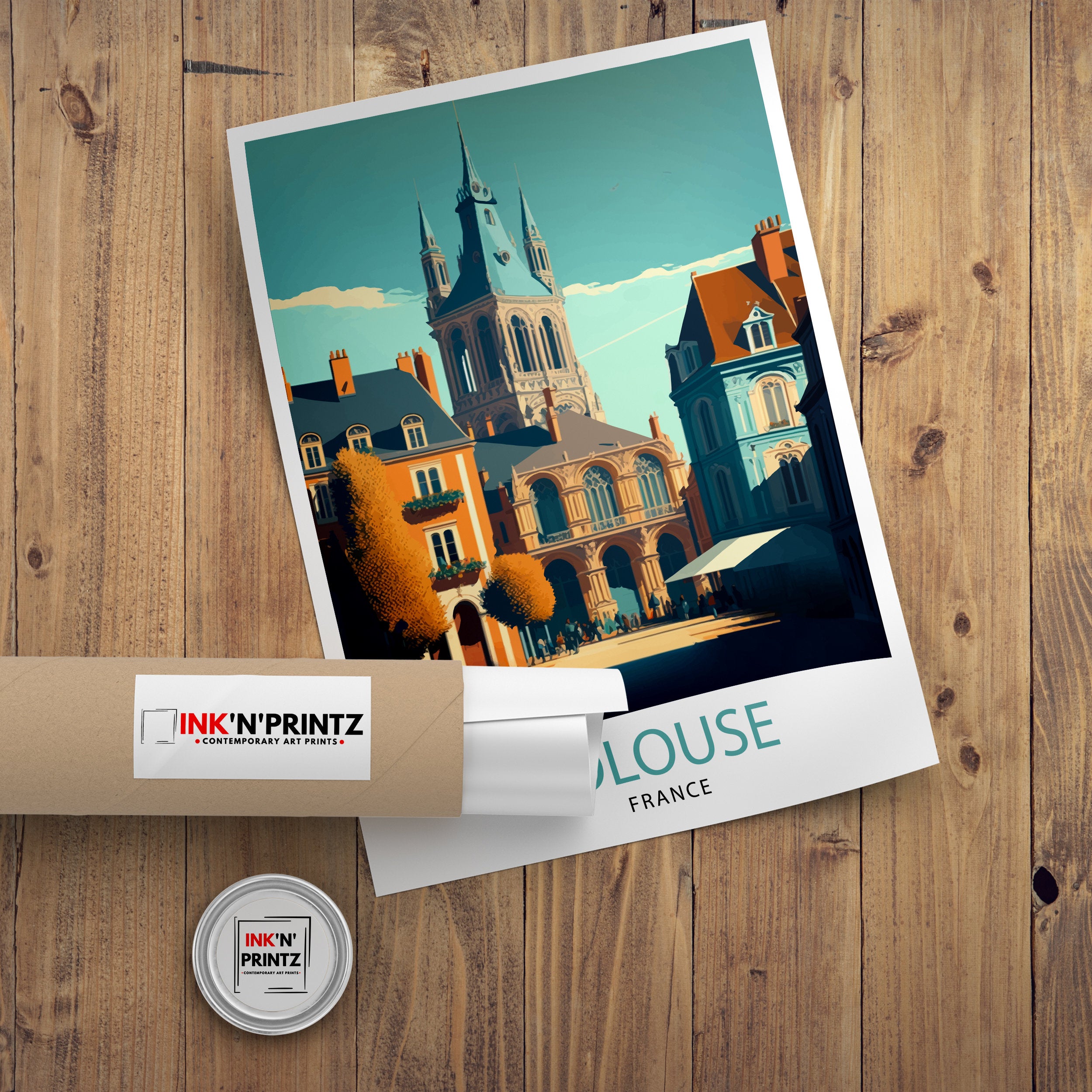 Toulouse France Travel Poster, Colorful City Illustration
