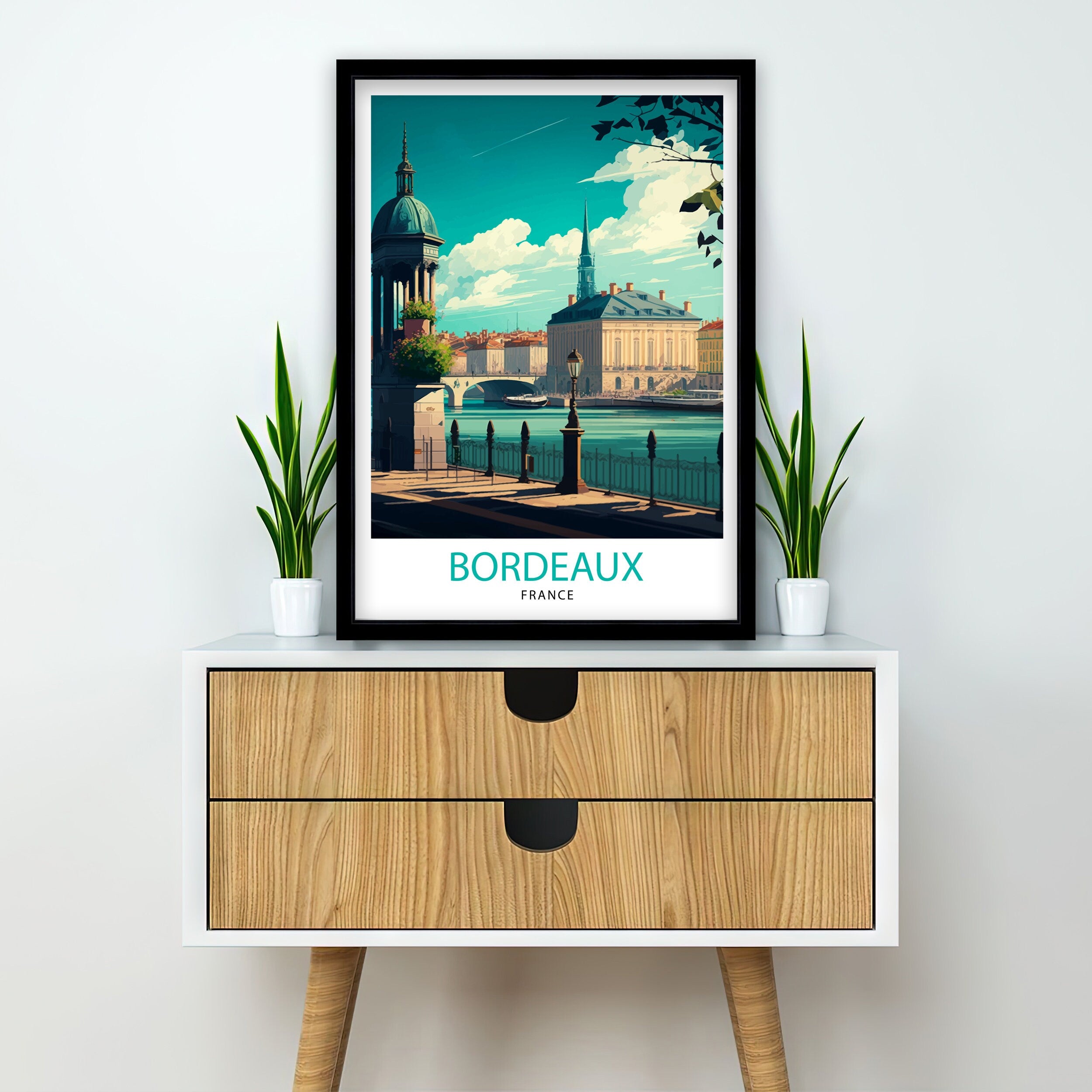 Bordeaux France Travel Poster, Cityscape Illustration