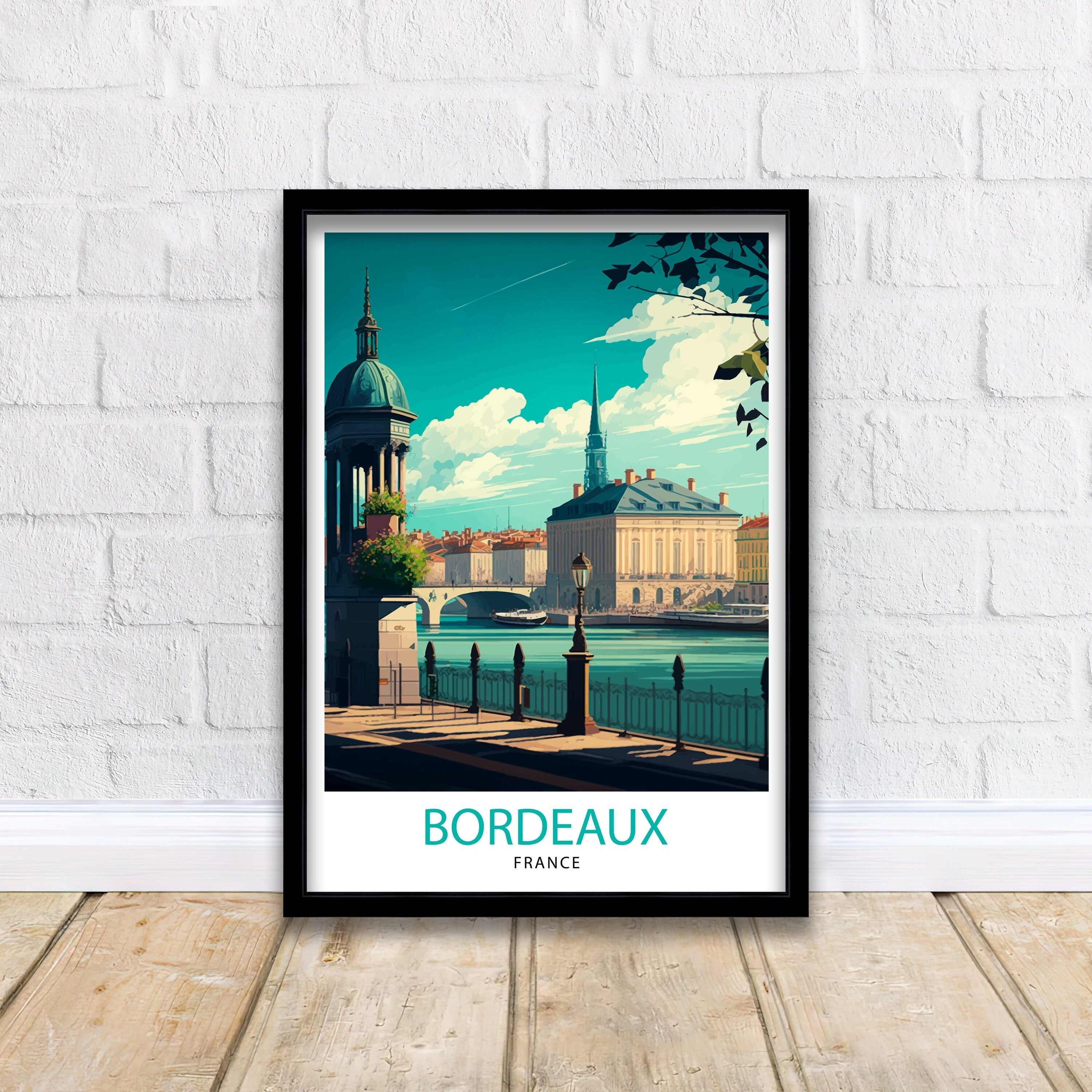 Bordeaux France Travel Poster, Cityscape Illustration