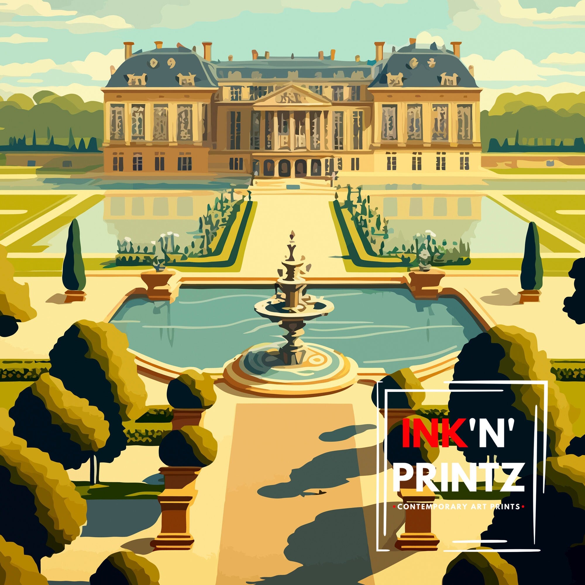Versailles Palace Illustration, France Travel Print