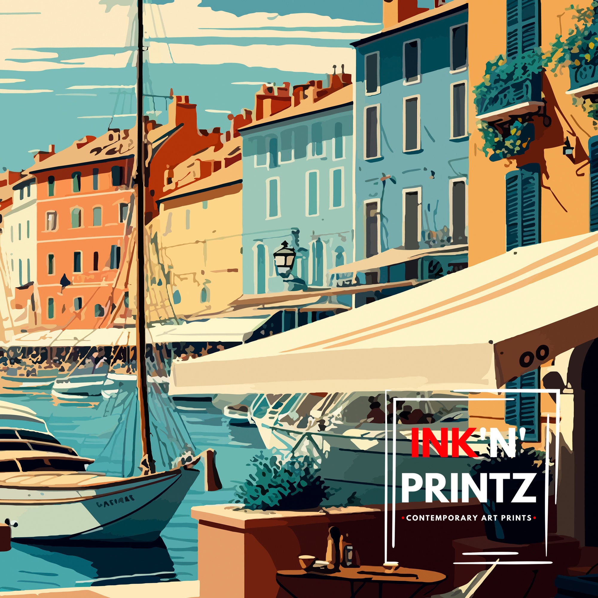 St Tropez France Art Print, Coastal Illustration