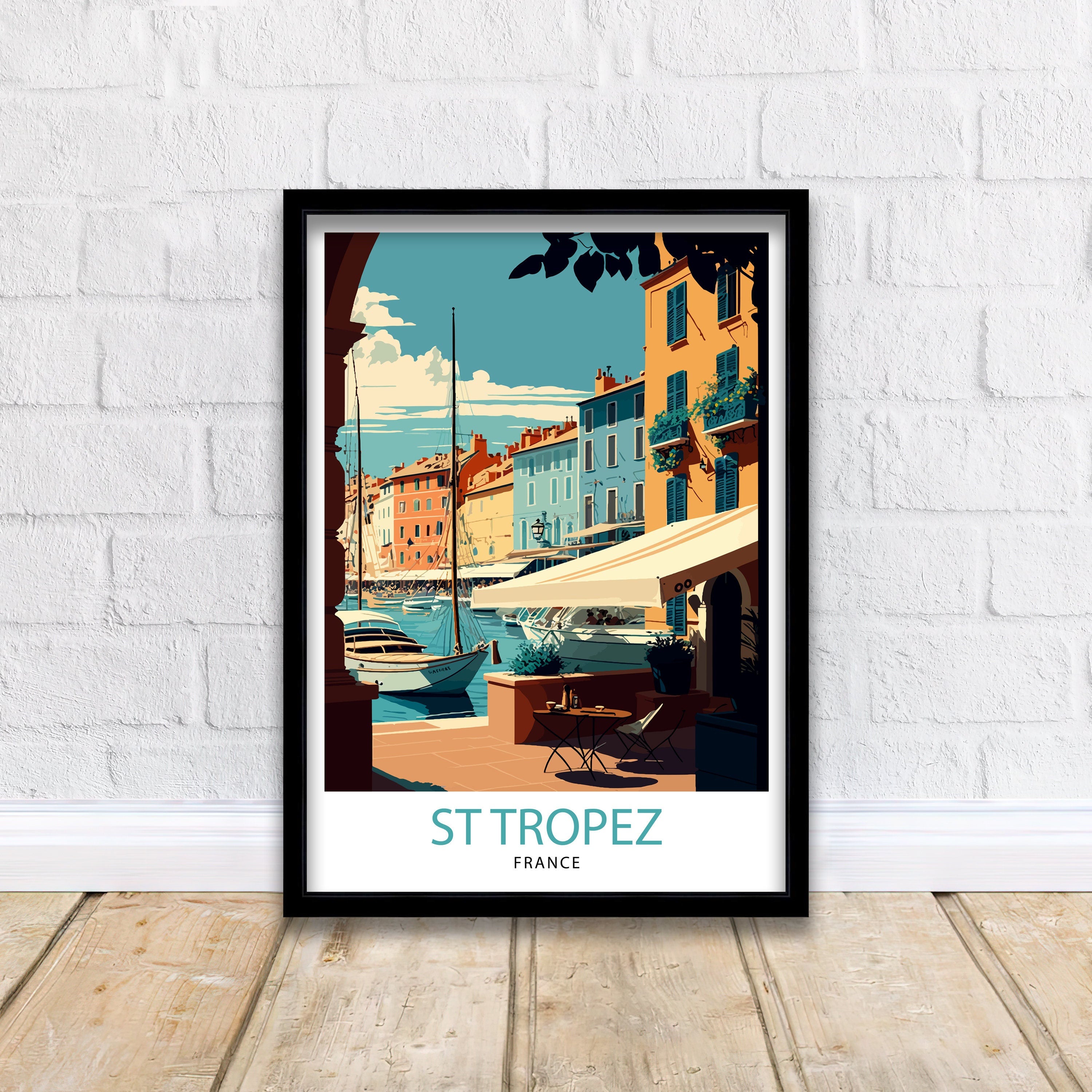 St Tropez France Art Print, Coastal Illustration