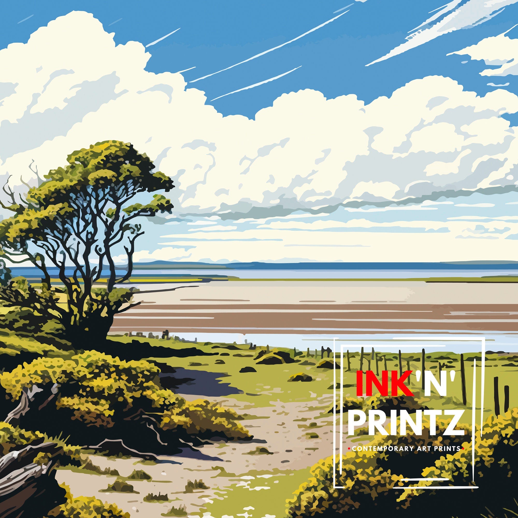 Solway Coast Travel Poster, Coastal Illustration Art Print